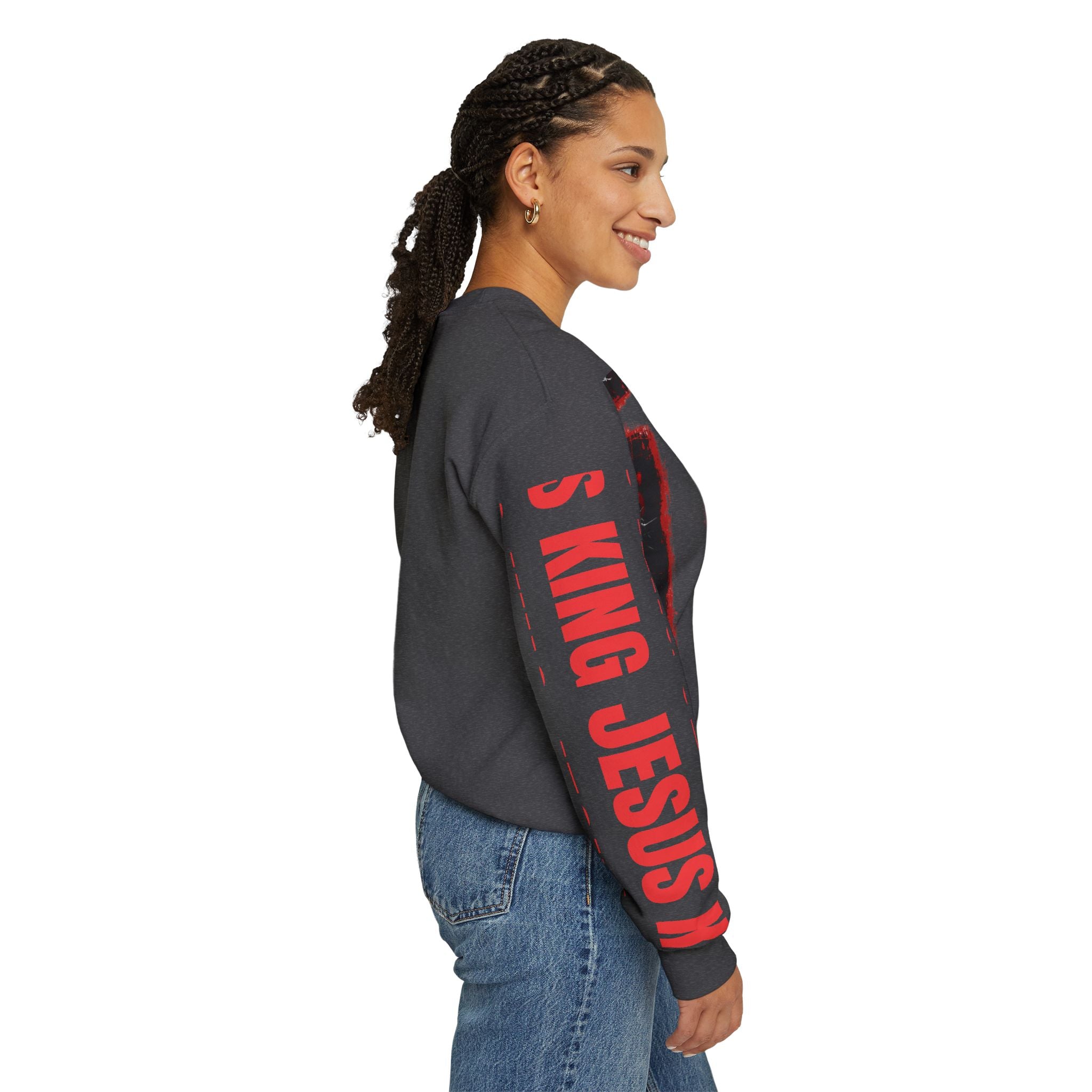 Religious Graphic Crewneck Sweatshirt – 'Love One Another' Jesus Portrait