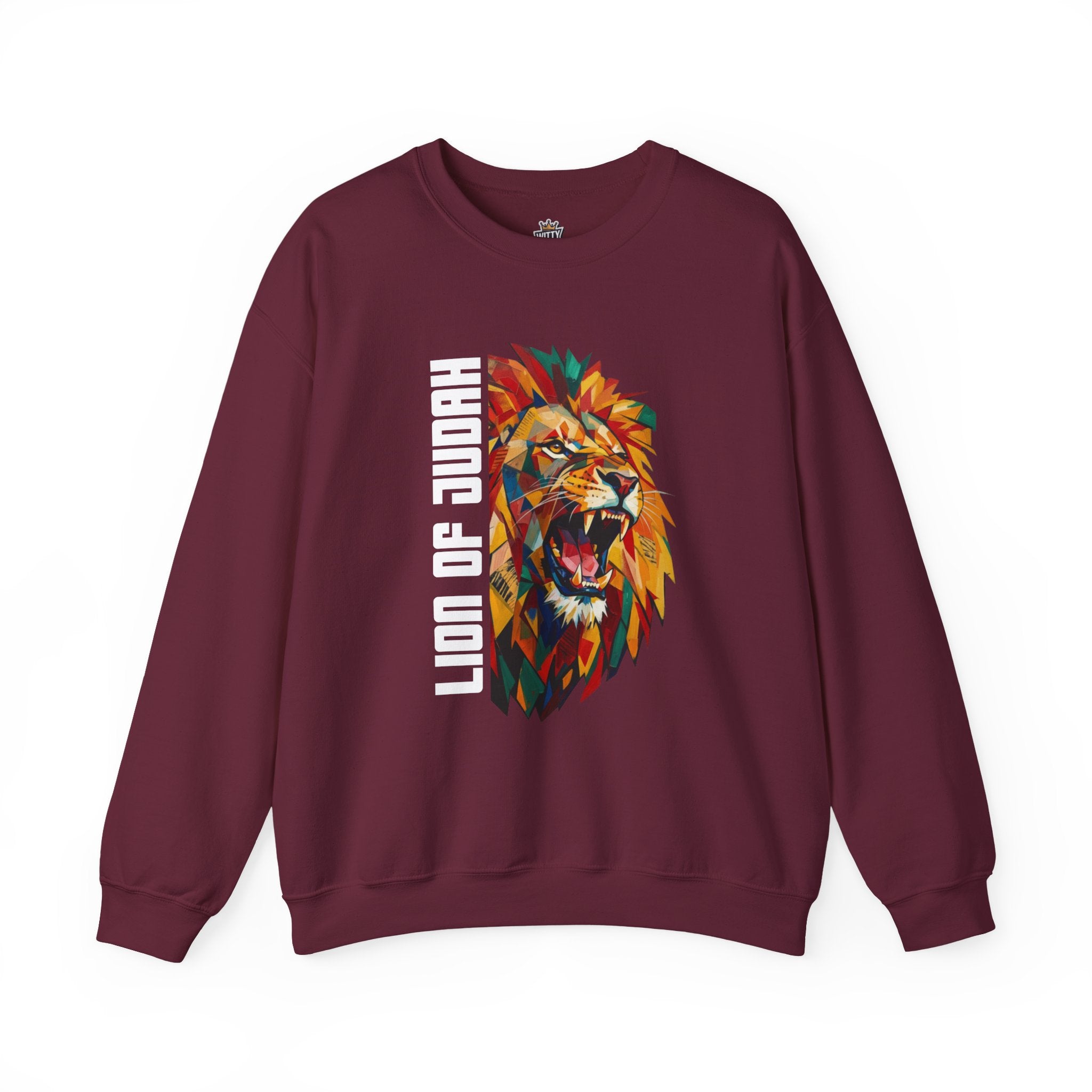 Lion of Judah Crewneck Sweatshirt — Colorful Roaring Lion Faith Graphic