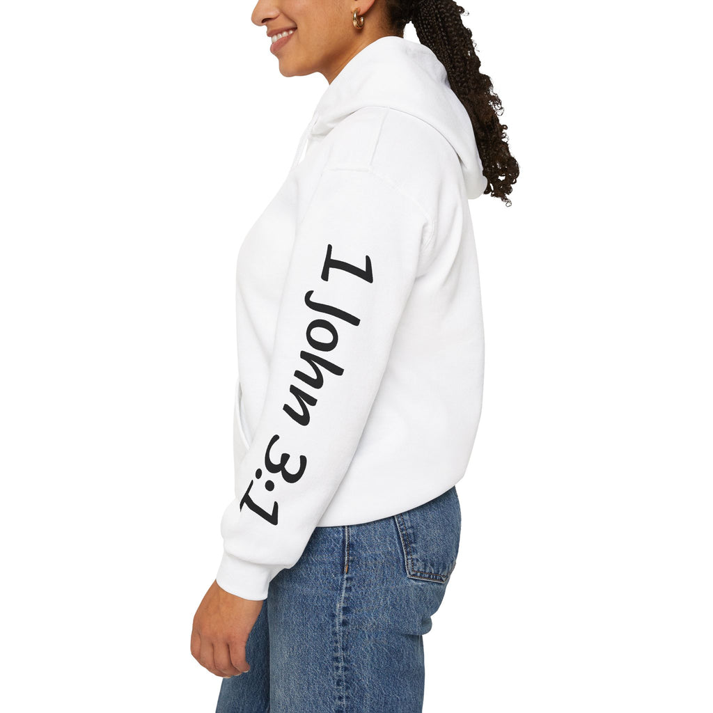 Child Script Hoodie — Cozy White Pullover with 'Child' Script Design