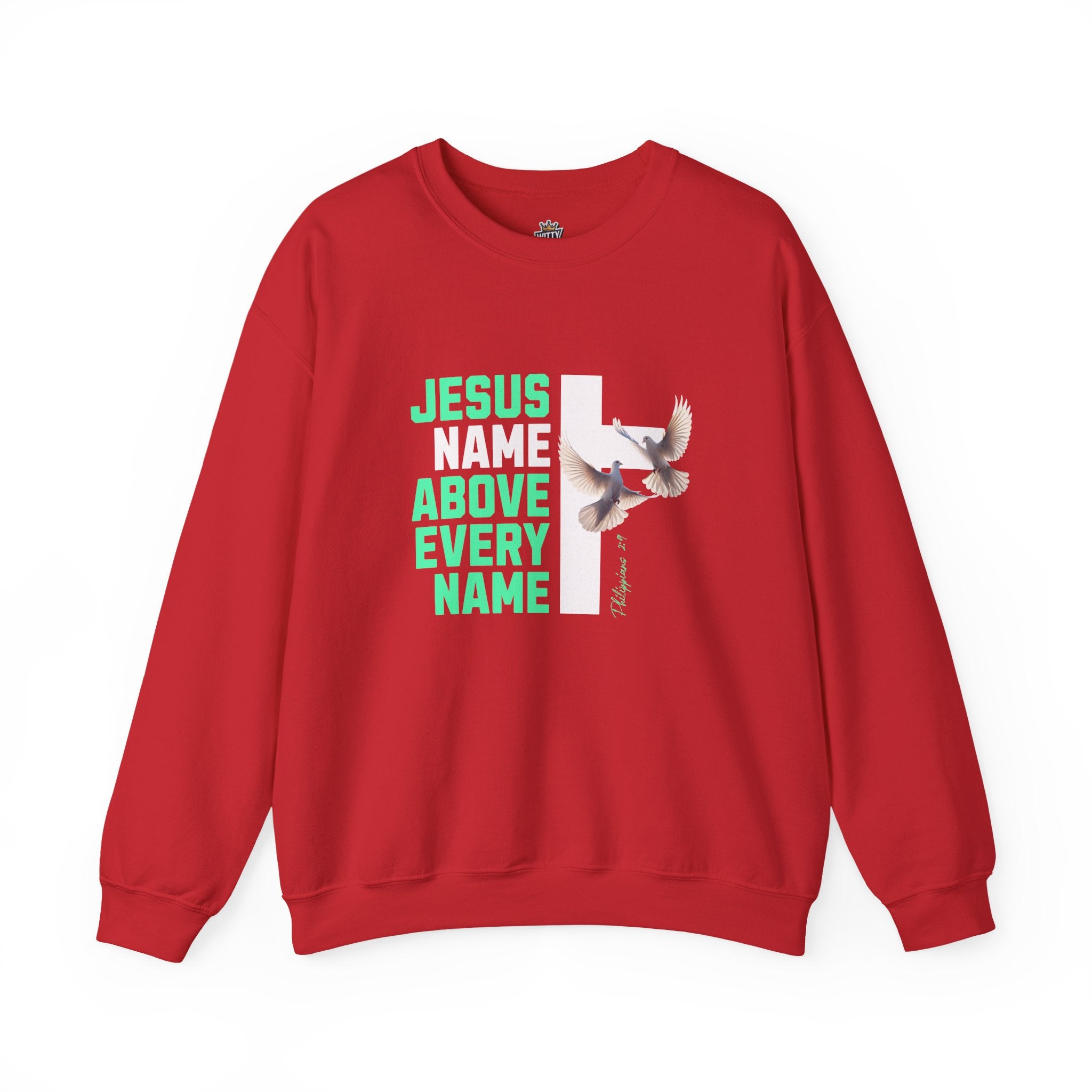 Jesus Name Above Every Name Sweatshirt — Christian Cross & Dove Crewneck