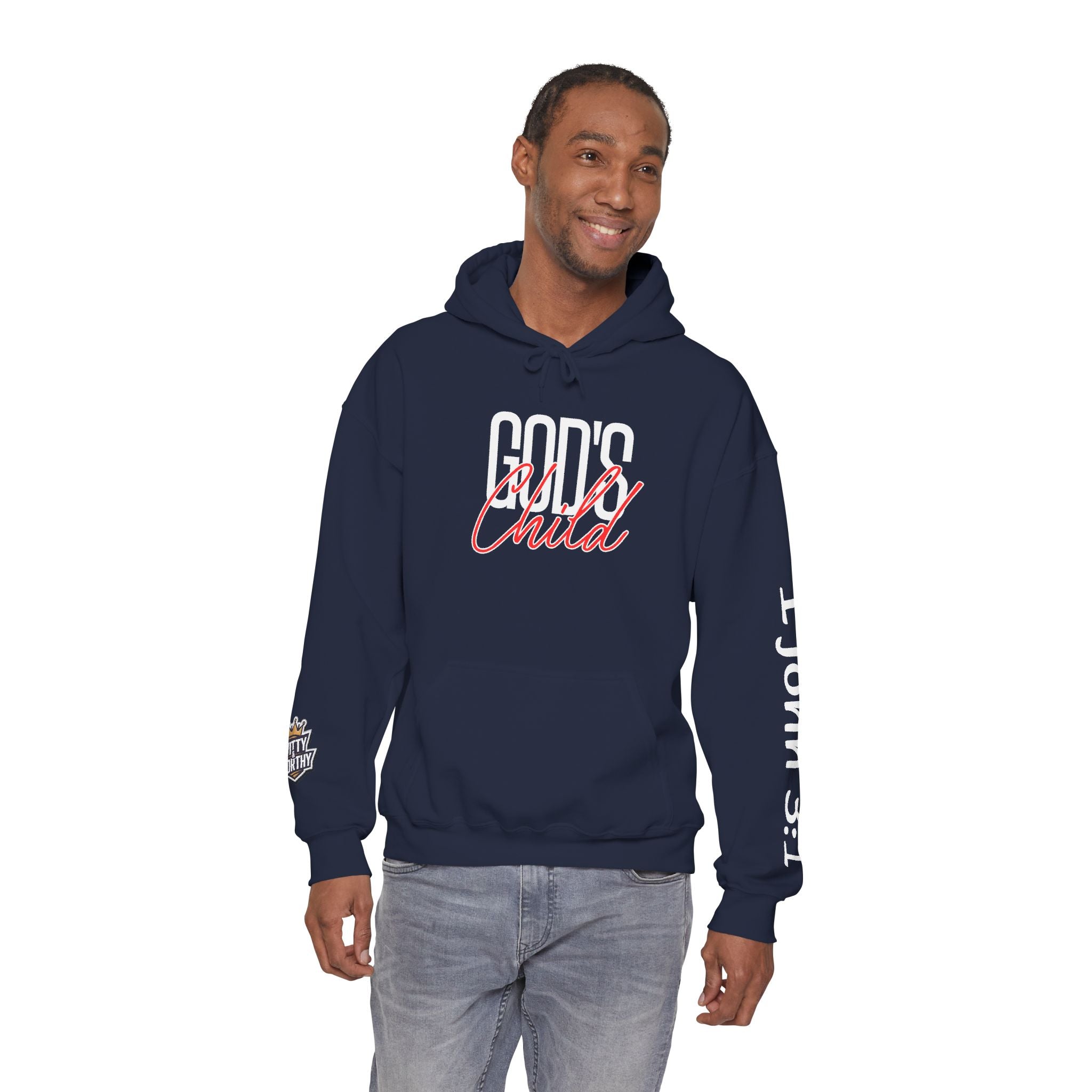Child Script Hoodie — Cozy White Pullover with 'Child' Script Design