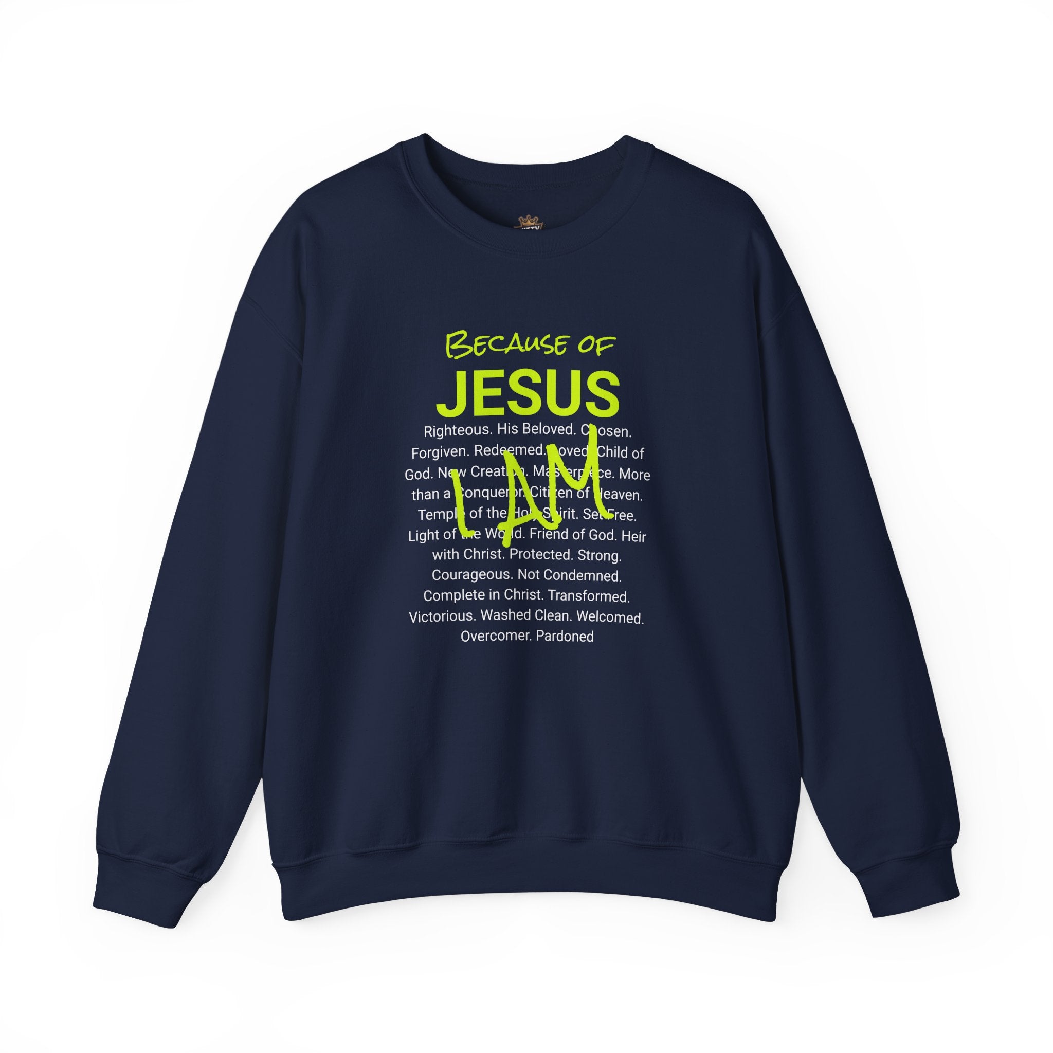 Crewneck Sweatshirt — "Saved" Faith-Based Affirmation Sweatshirt (Righteous • Redeemed • Loved)