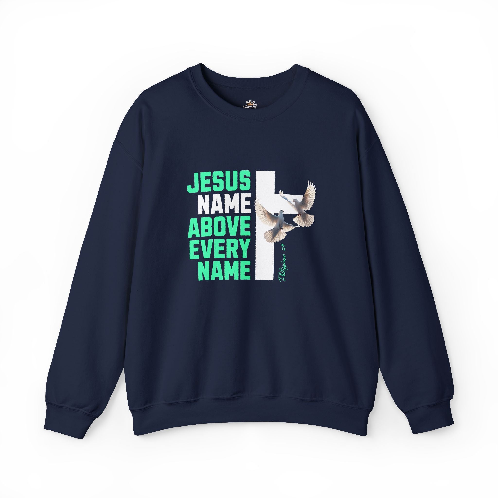 Jesus Name Above Every Name Sweatshirt — Christian Cross & Dove Crewneck