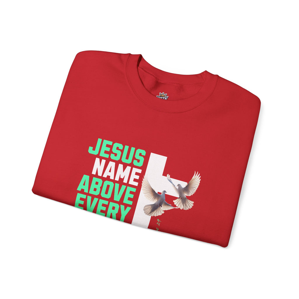 Jesus Name Above Every Name Sweatshirt — Christian Cross & Dove Crewneck