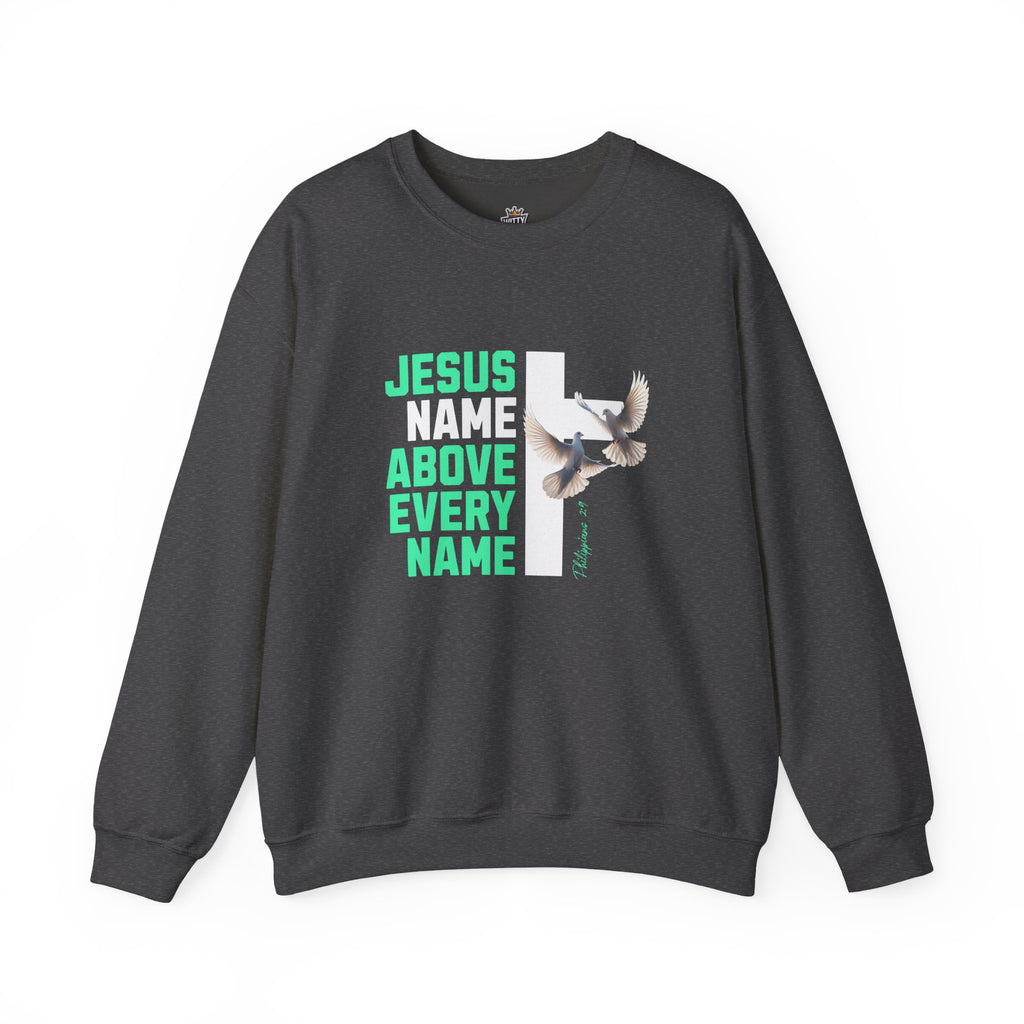 Jesus Name Above Every Name Sweatshirt — Christian Cross & Dove Crewneck