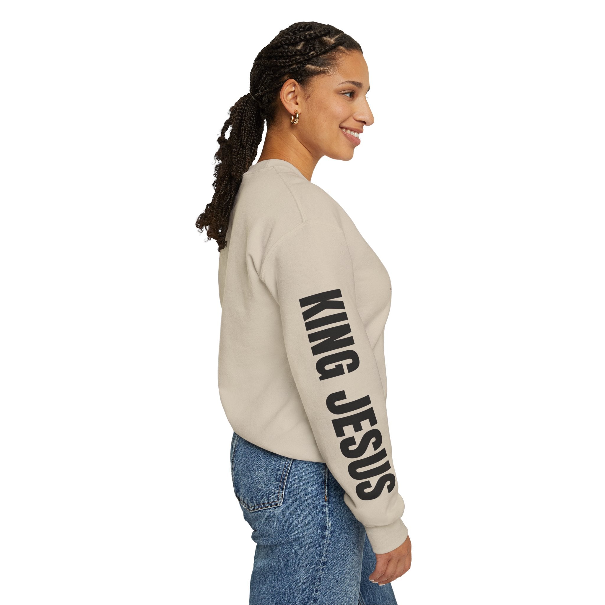Religious Graphic Crewneck Sweatshirt – 'Love One Another' Jesus Portrait