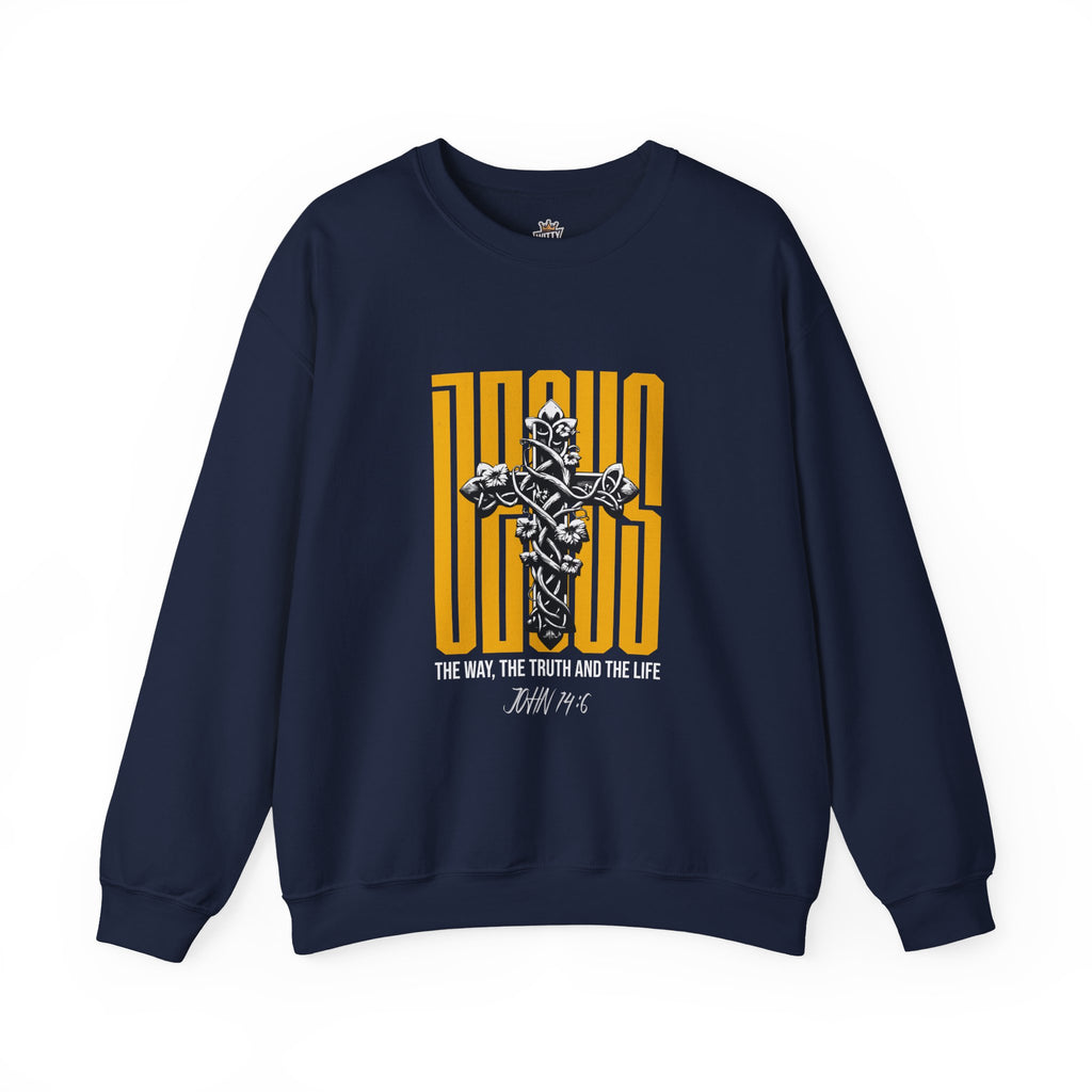 Jesus Cross Crewneck Sweatshirt — "Jesus: The Way, The Truth and The Life" Christian Pullover