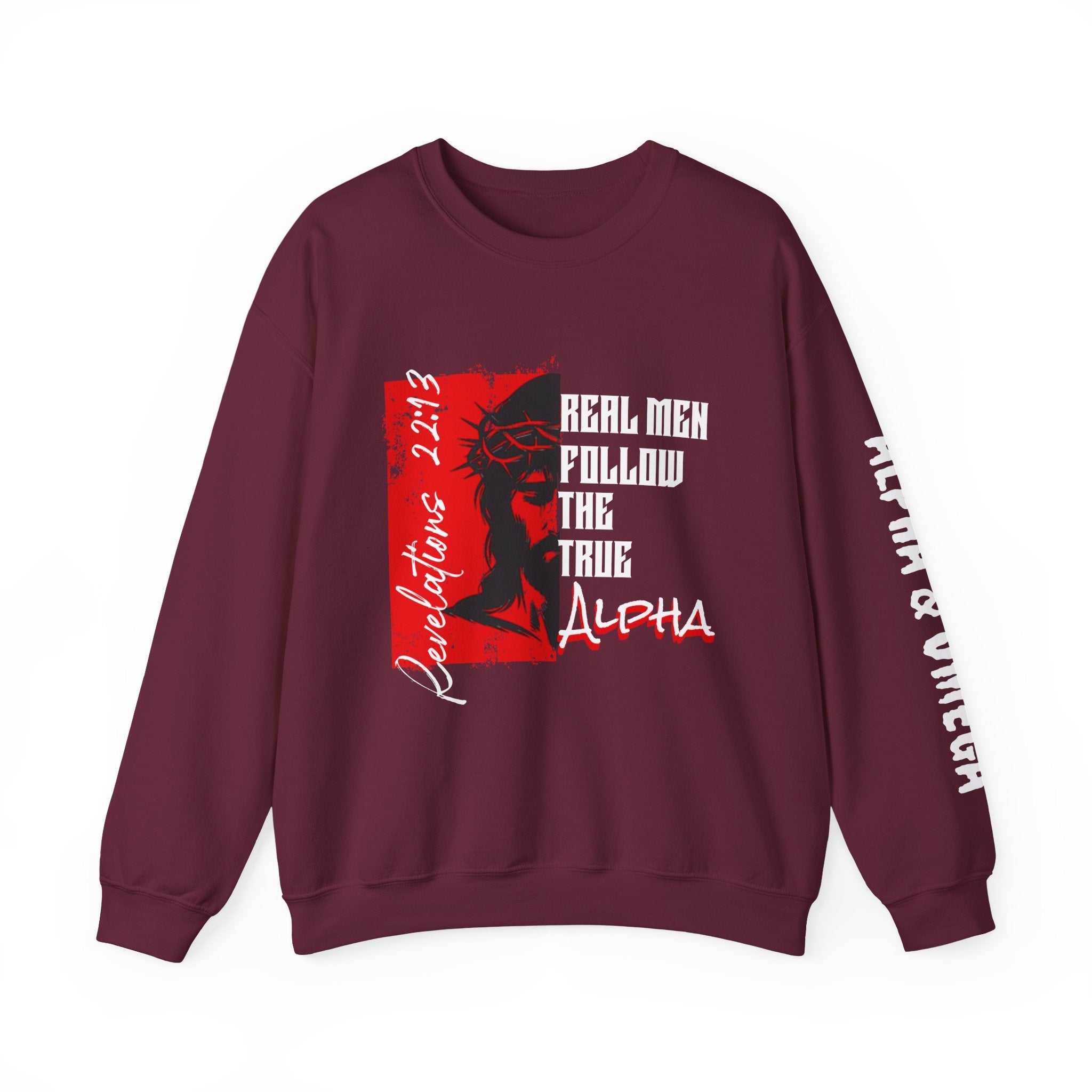 Crewneck Sweatshirt — “Real Men Follow the True Alpha” Graphic Pullover