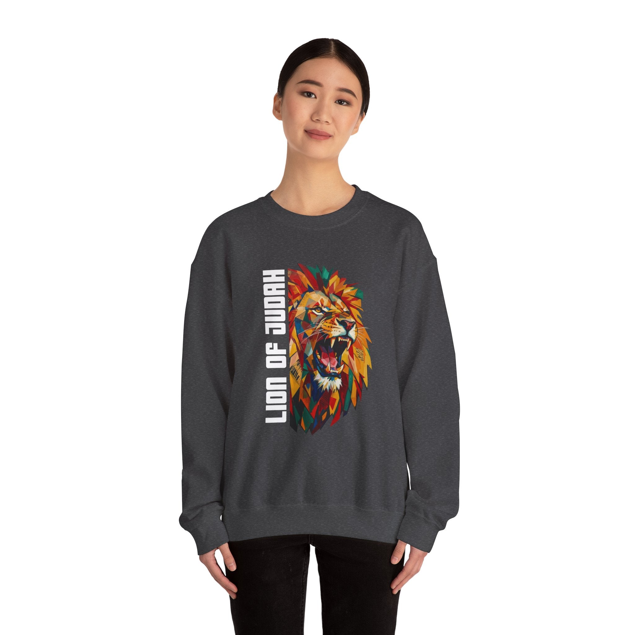 Lion of Judah Crewneck Sweatshirt — Colorful Roaring Lion Faith Graphic