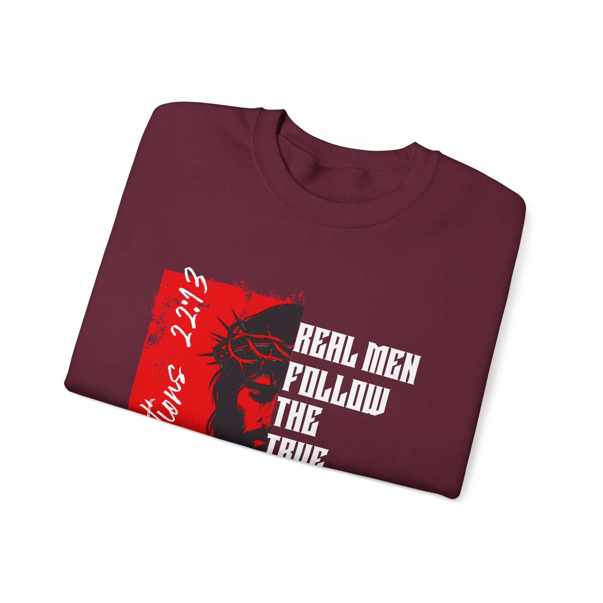 Crewneck Sweatshirt — “Real Men Follow the True Alpha” Graphic Pullover