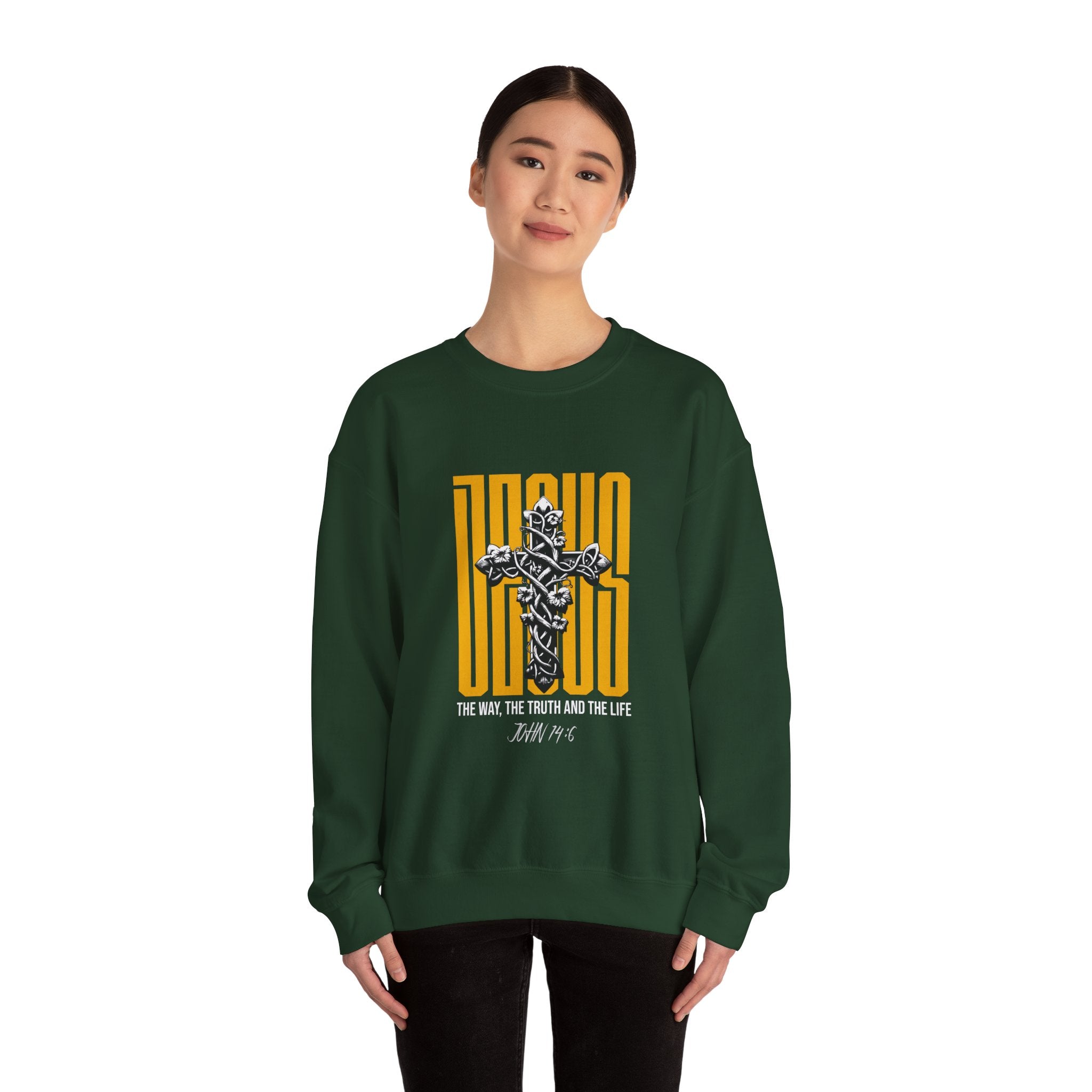 Jesus Cross Crewneck Sweatshirt — "Jesus: The Way, The Truth and The Life" Christian Pullover