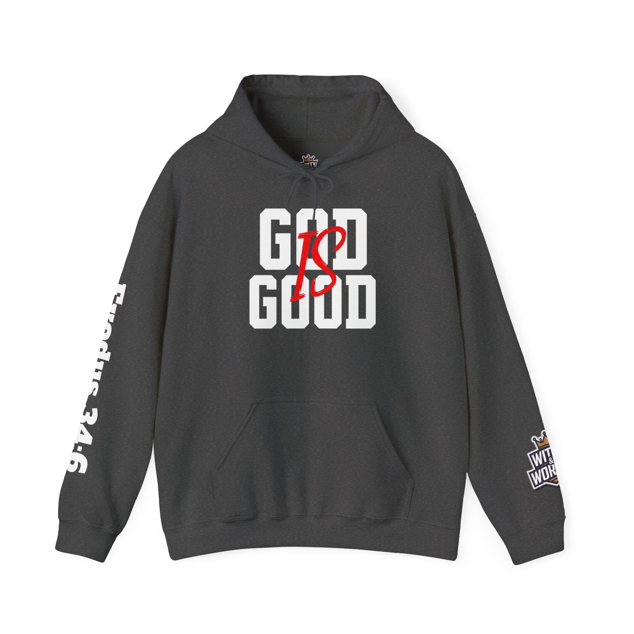 Hoodie — "God Is Good" Marble Script Pullover