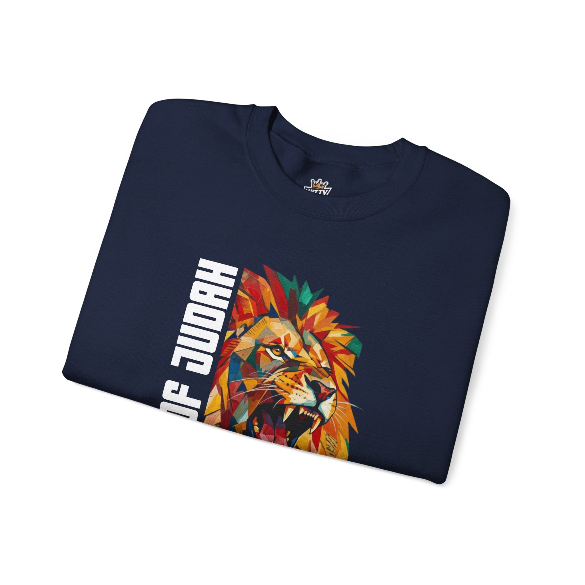Lion of Judah Crewneck Sweatshirt — Colorful Roaring Lion Faith Graphic
