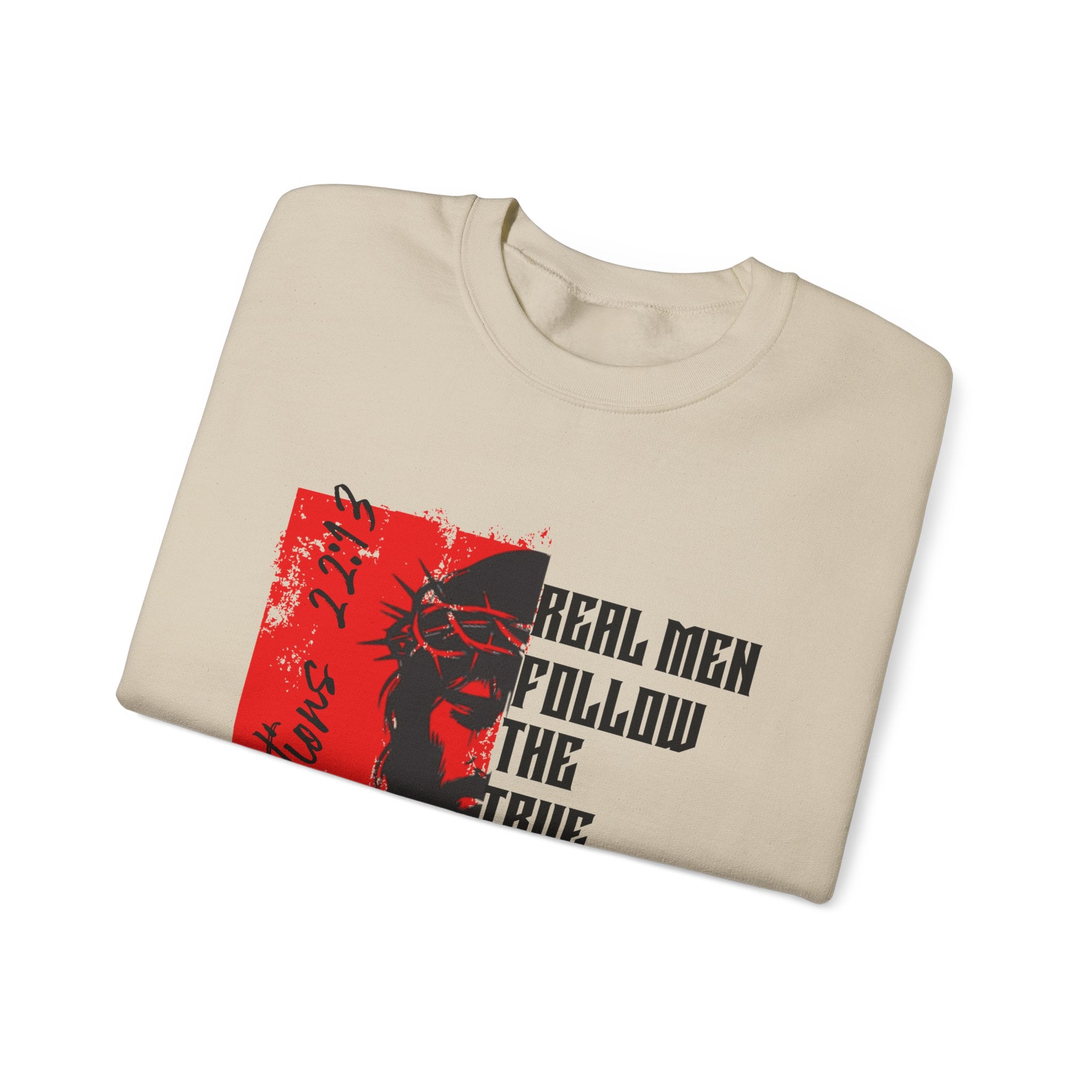 Crewneck Sweatshirt — “Real Men Follow the True Alpha” Graphic Pullover