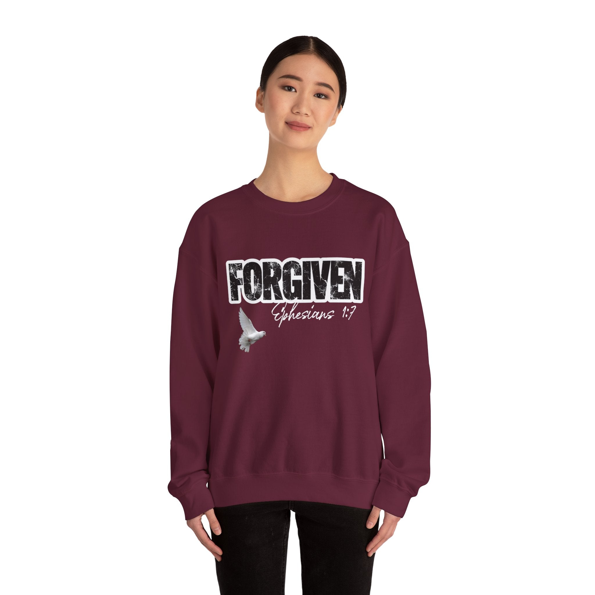 Forgiven Crewneck Sweatshirt – Ephesians 1:7 Christian Dove Pullover