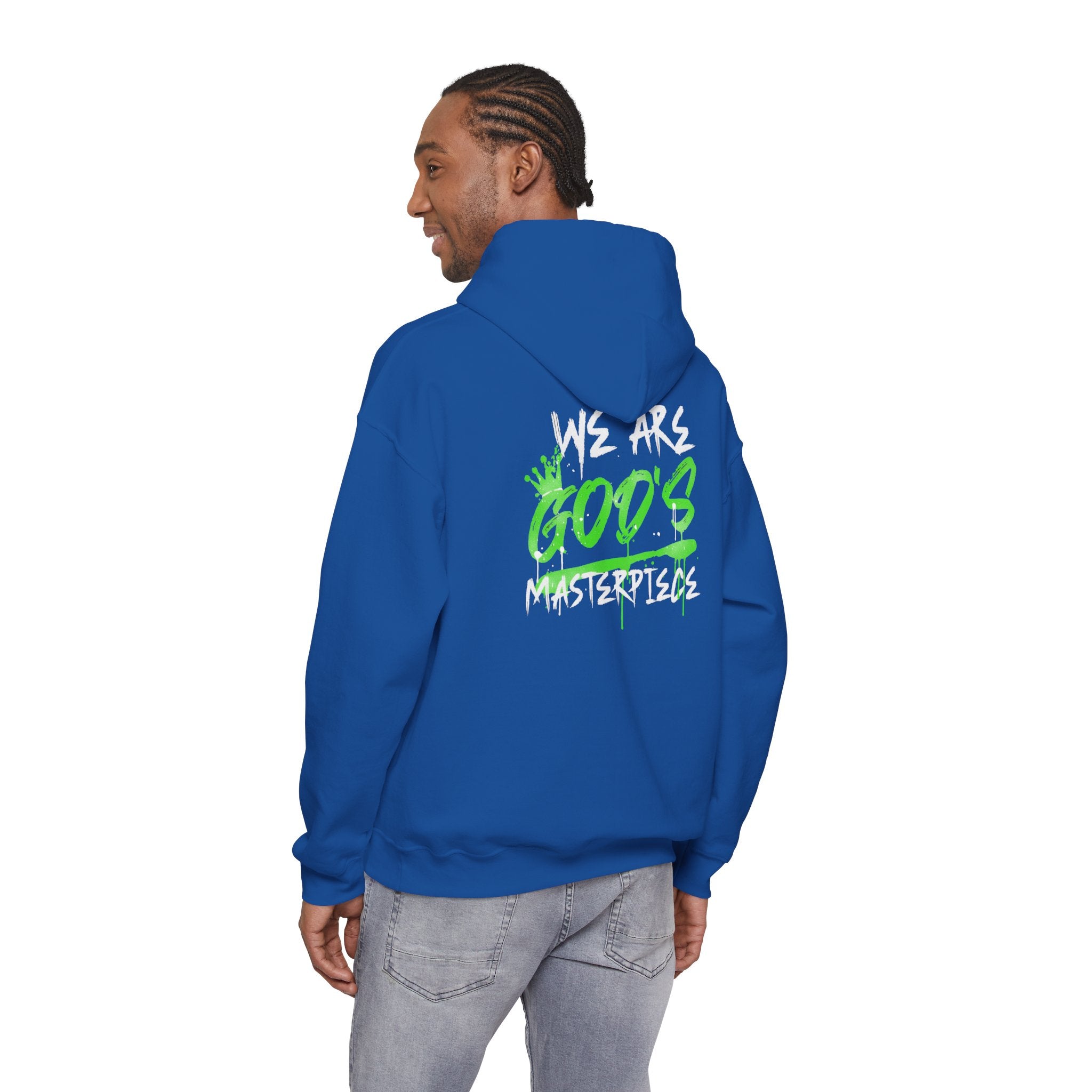 Hoodie — White 'God's' Neon Green Graffiti & Witty Worthy Chest Logo