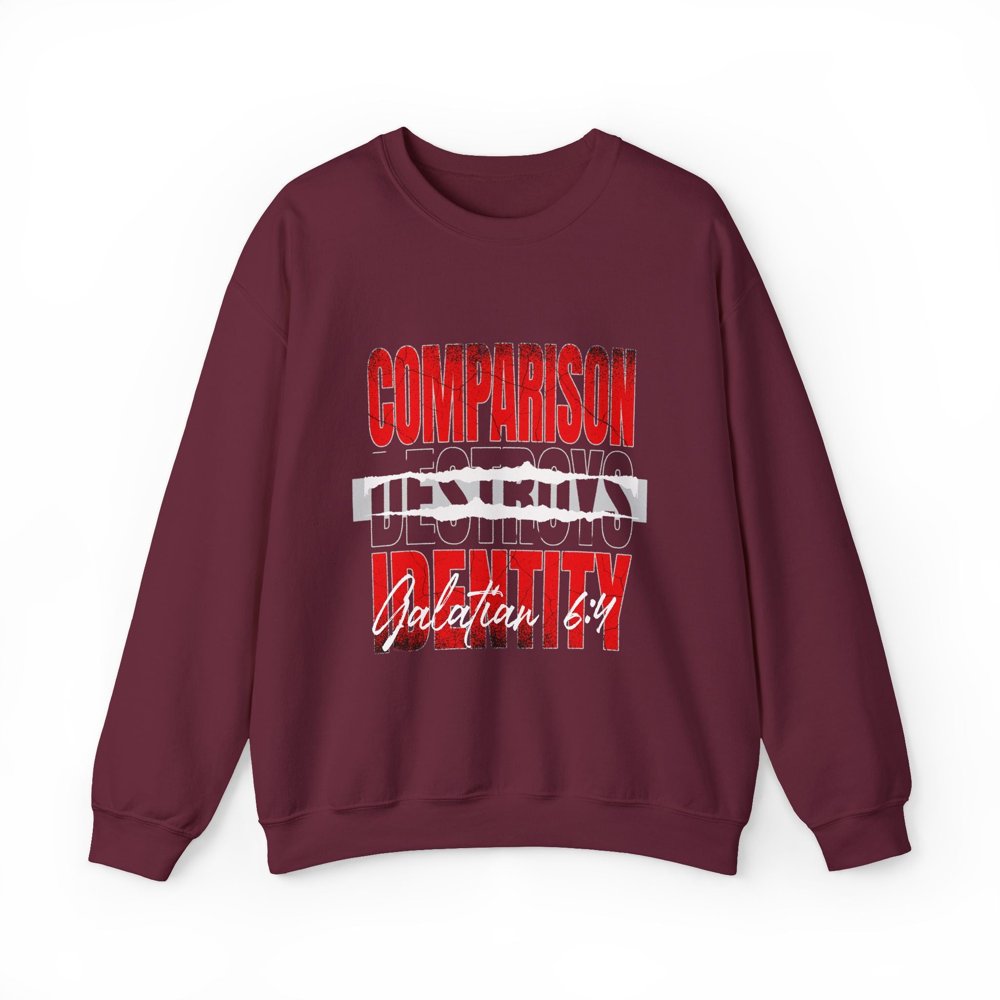 Crewneck Sweatshirt — "Comparison Destroys Identity" Graphic Pullover