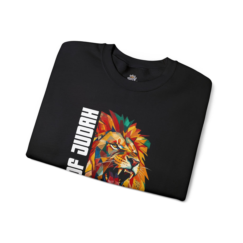 Lion of Judah Crewneck Sweatshirt — Colorful Roaring Lion Faith Graphic