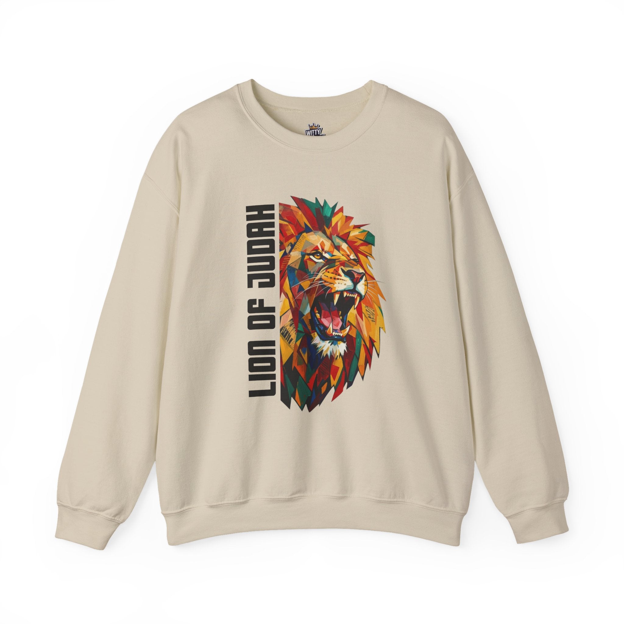 Lion of Judah Crewneck Sweatshirt — Colorful Roaring Lion Faith Graphic