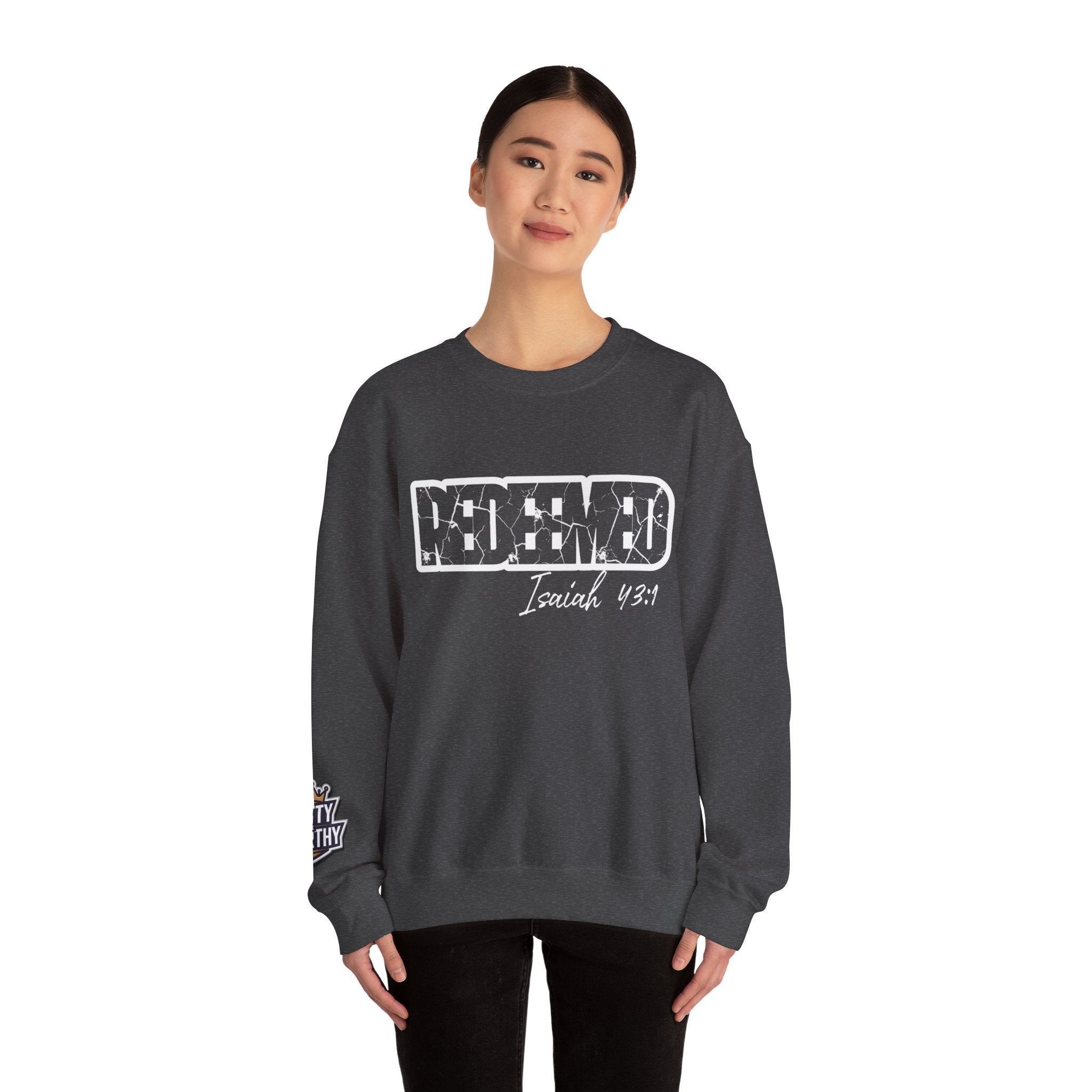 Crewneck Sweatshirt — 'Redeemed' Isaiah 43:1 Christian Faith Graphic