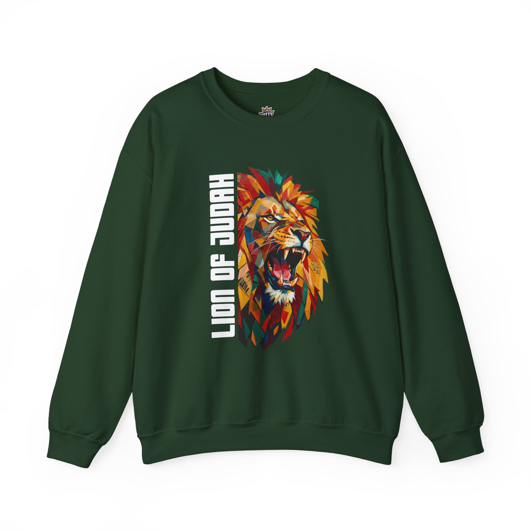 Lion of Judah Crewneck Sweatshirt — Colorful Roaring Lion Faith Graphic