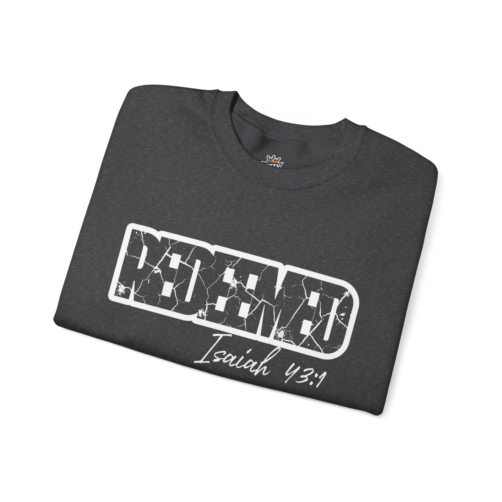 Crewneck Sweatshirt — 'Redeemed' Isaiah 43:1 Christian Faith Graphic