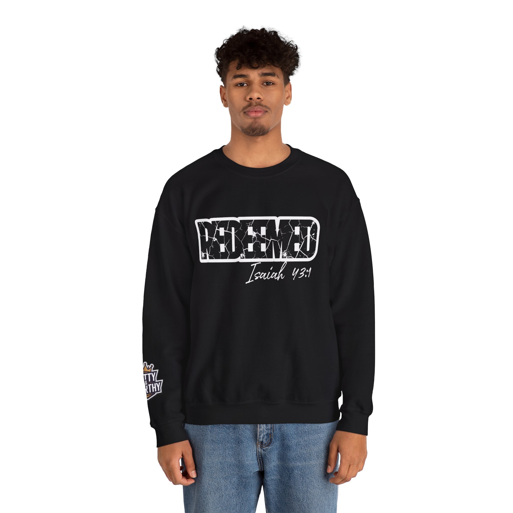 Crewneck Sweatshirt — 'Redeemed' Isaiah 43:1 Christian Faith Graphic