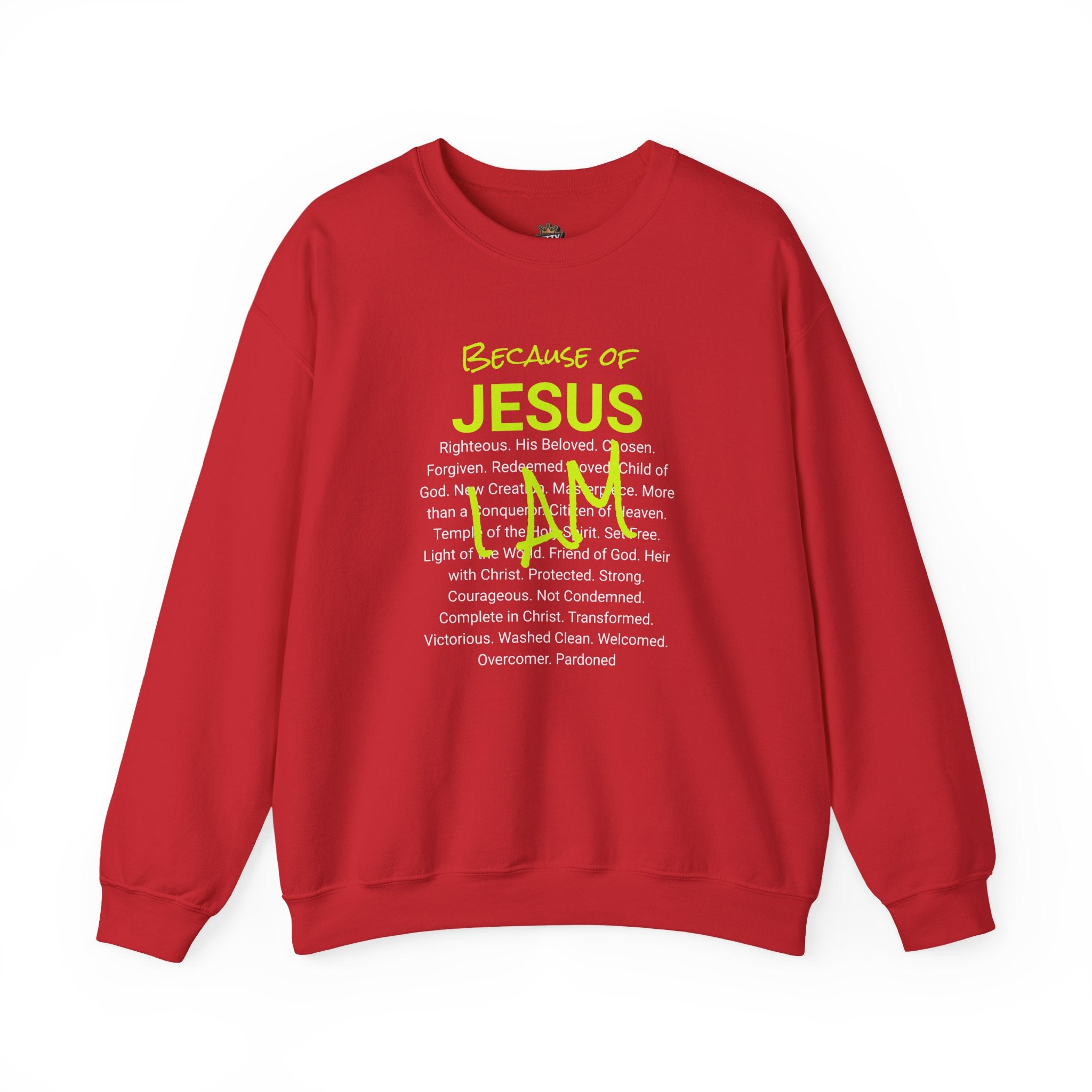 Crewneck Sweatshirt — "Saved" Faith-Based Affirmation Sweatshirt (Righteous • Redeemed • Loved)