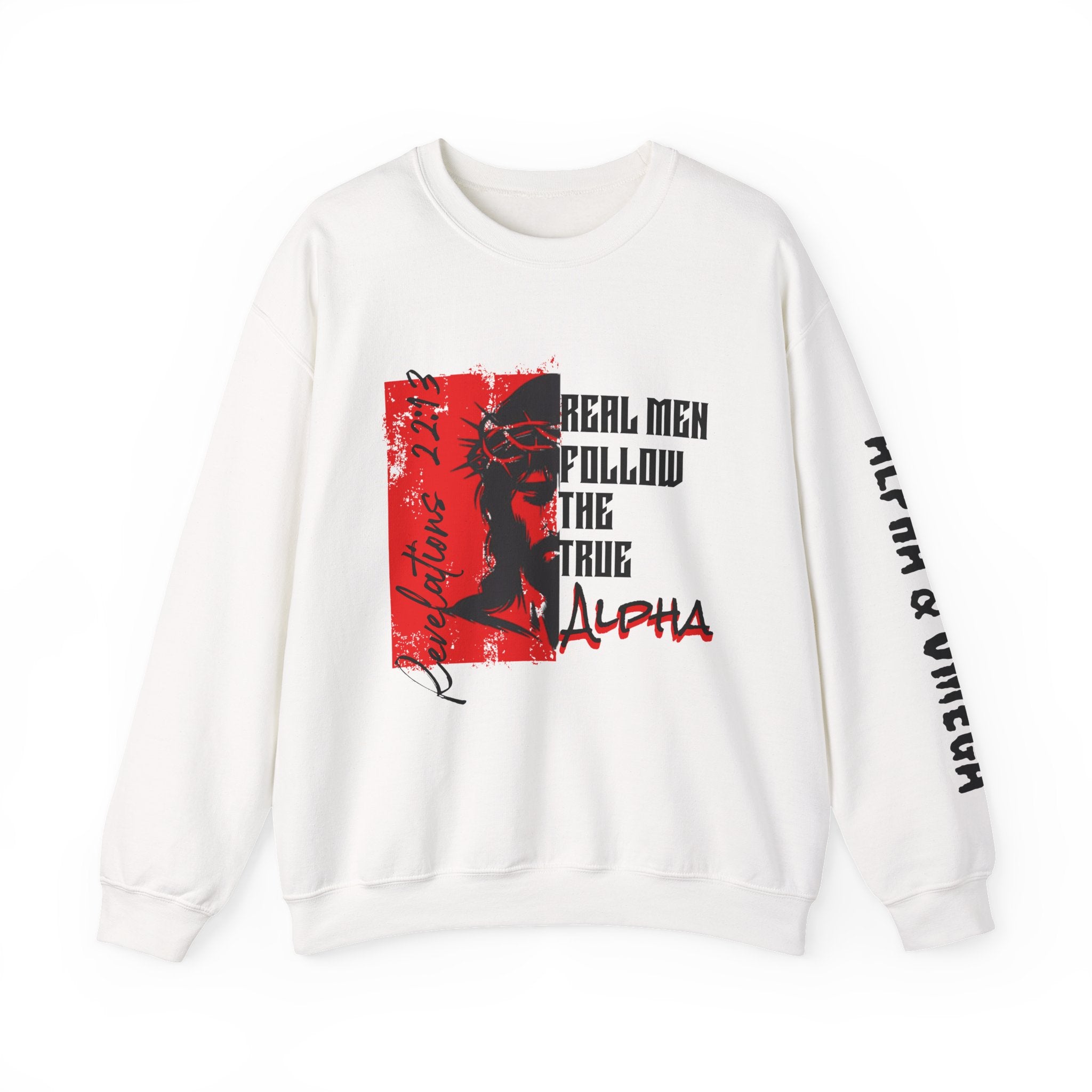 Crewneck Sweatshirt — “Real Men Follow the True Alpha” Graphic Pullover