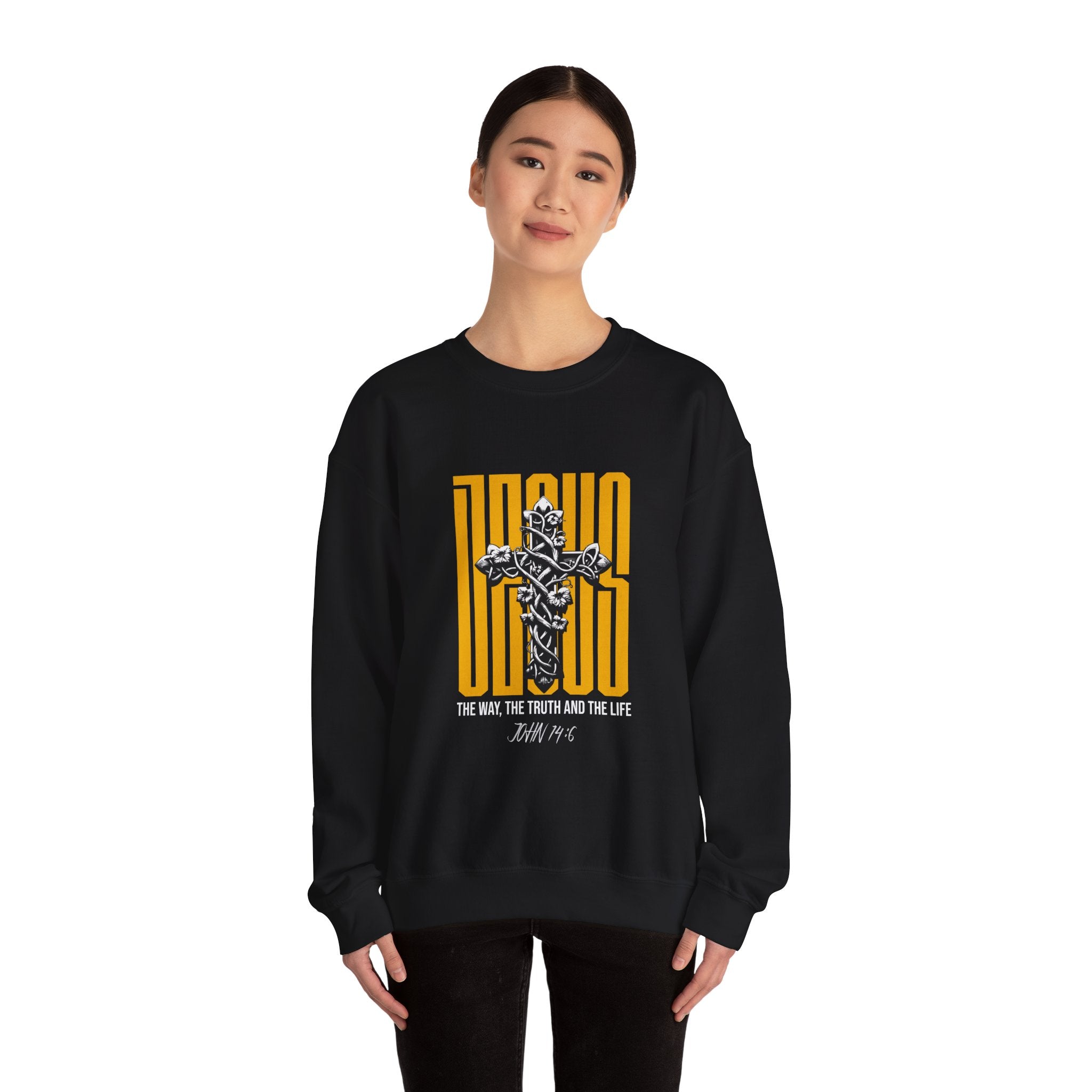 Jesus Cross Crewneck Sweatshirt — "Jesus: The Way, The Truth and The Life" Christian Pullover