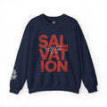 Salvation Graphic Sweatshirt — Distressed Red Text Crewneck