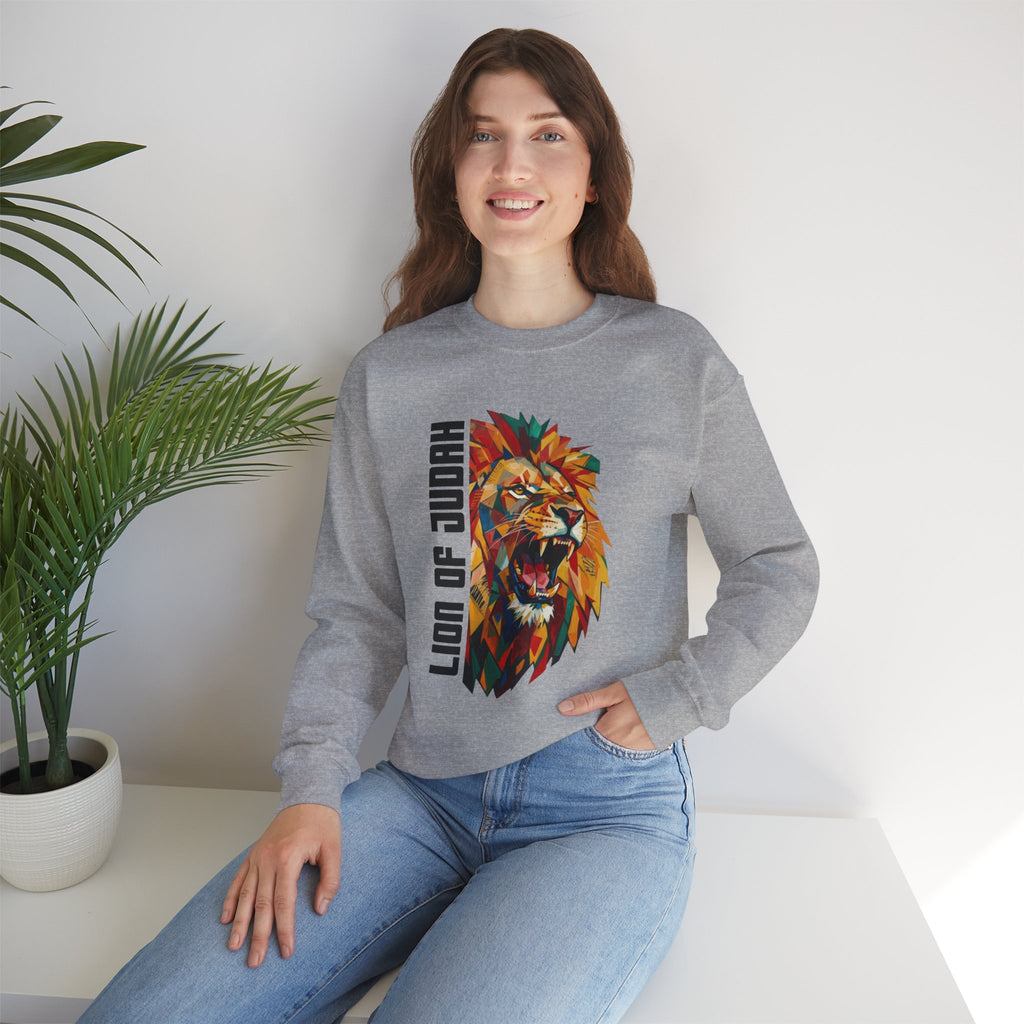 Lion of Judah Crewneck Sweatshirt — Colorful Roaring Lion Faith Graphic