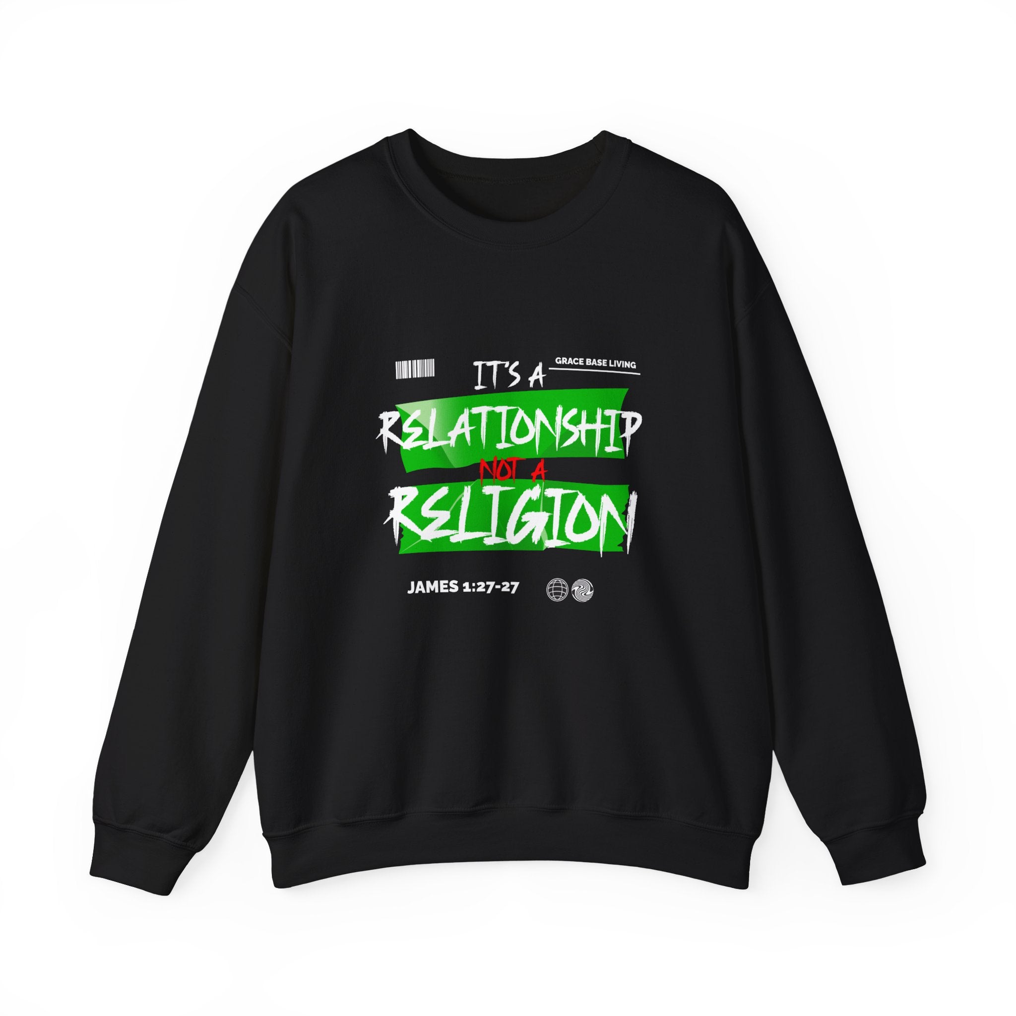 Crewneck Sweatshirt — "It's a Relationship Not a Religion" Christian Faith Graphic