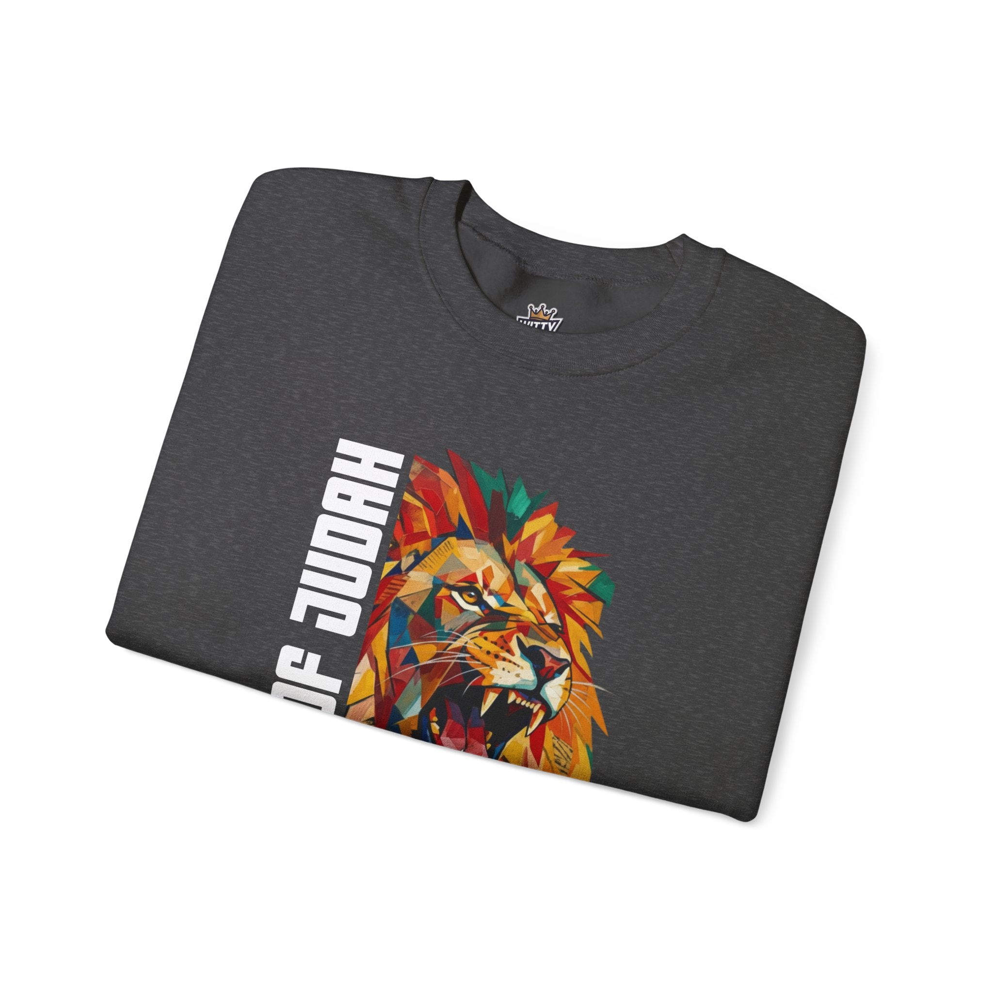 Lion of Judah Crewneck Sweatshirt — Colorful Roaring Lion Faith Graphic
