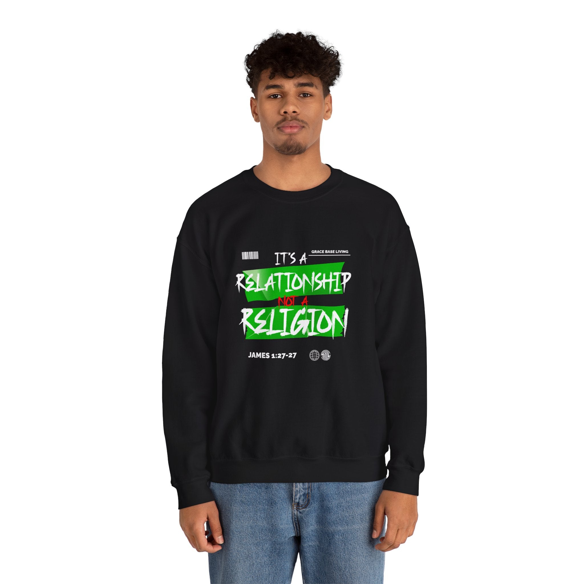 Crewneck Sweatshirt — "It's a Relationship Not a Religion" Christian Faith Graphic