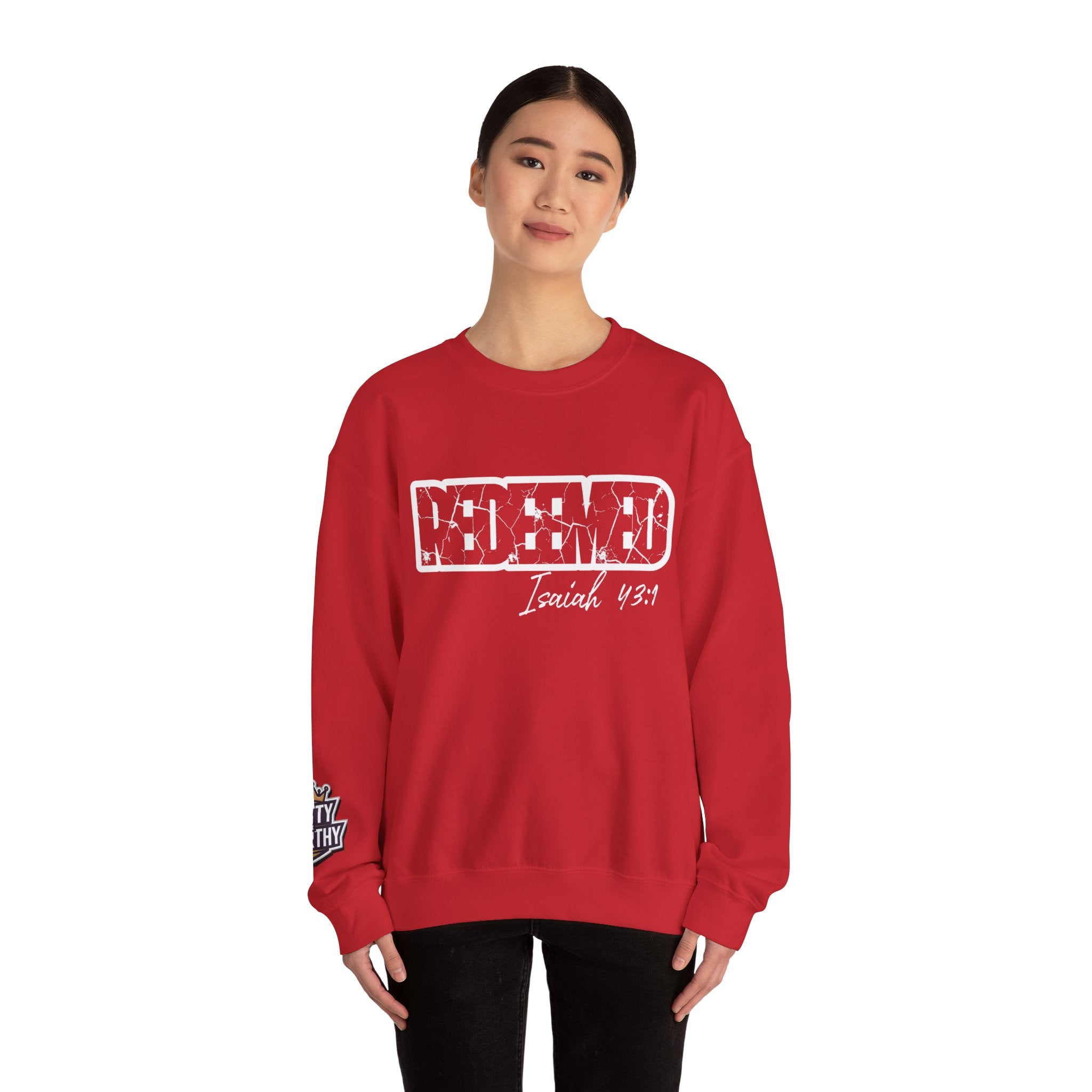 Crewneck Sweatshirt — 'Redeemed' Isaiah 43:1 Christian Faith Graphic