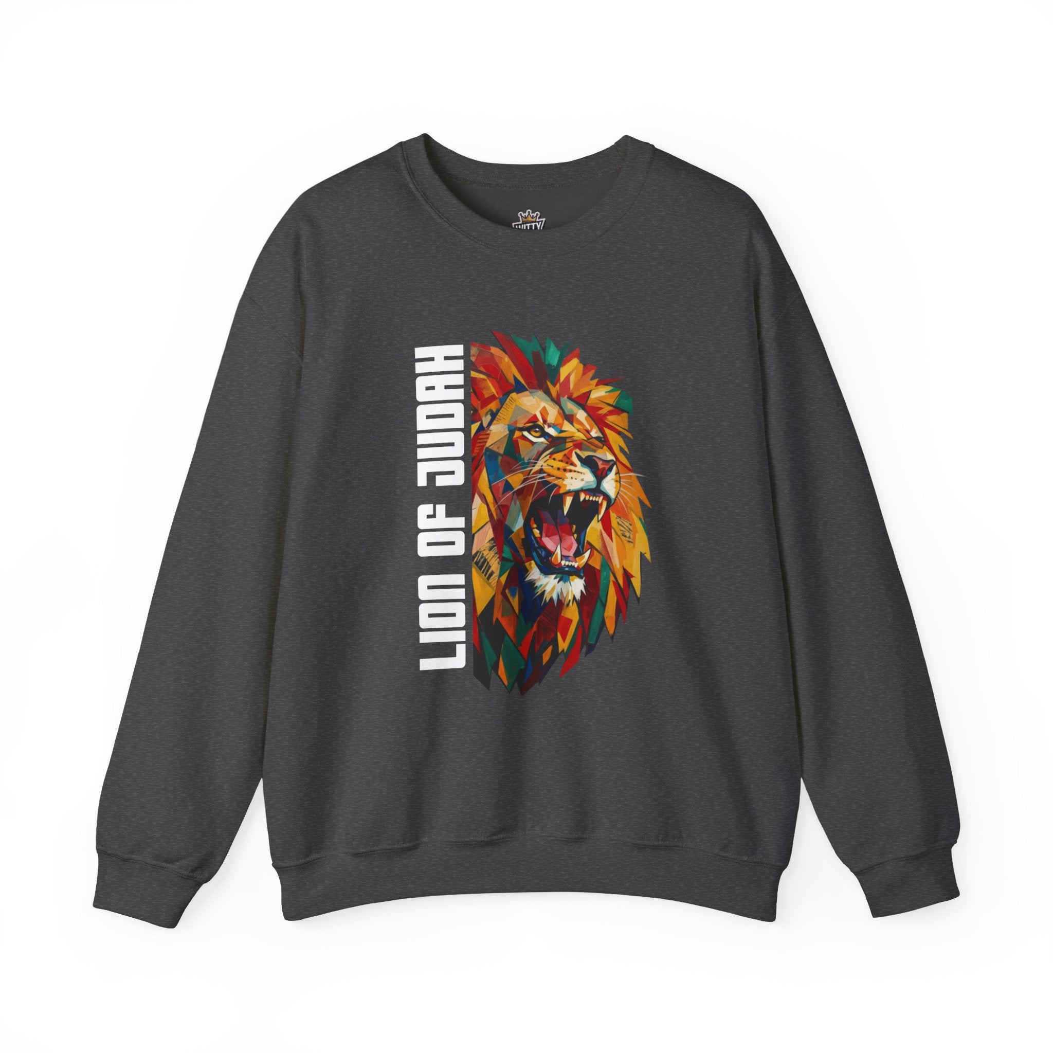 Lion of Judah Crewneck Sweatshirt — Colorful Roaring Lion Faith Graphic