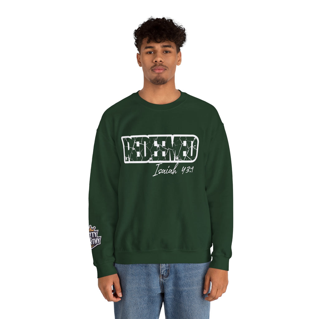 Crewneck Sweatshirt — 'Redeemed' Isaiah 43:1 Christian Faith Graphic