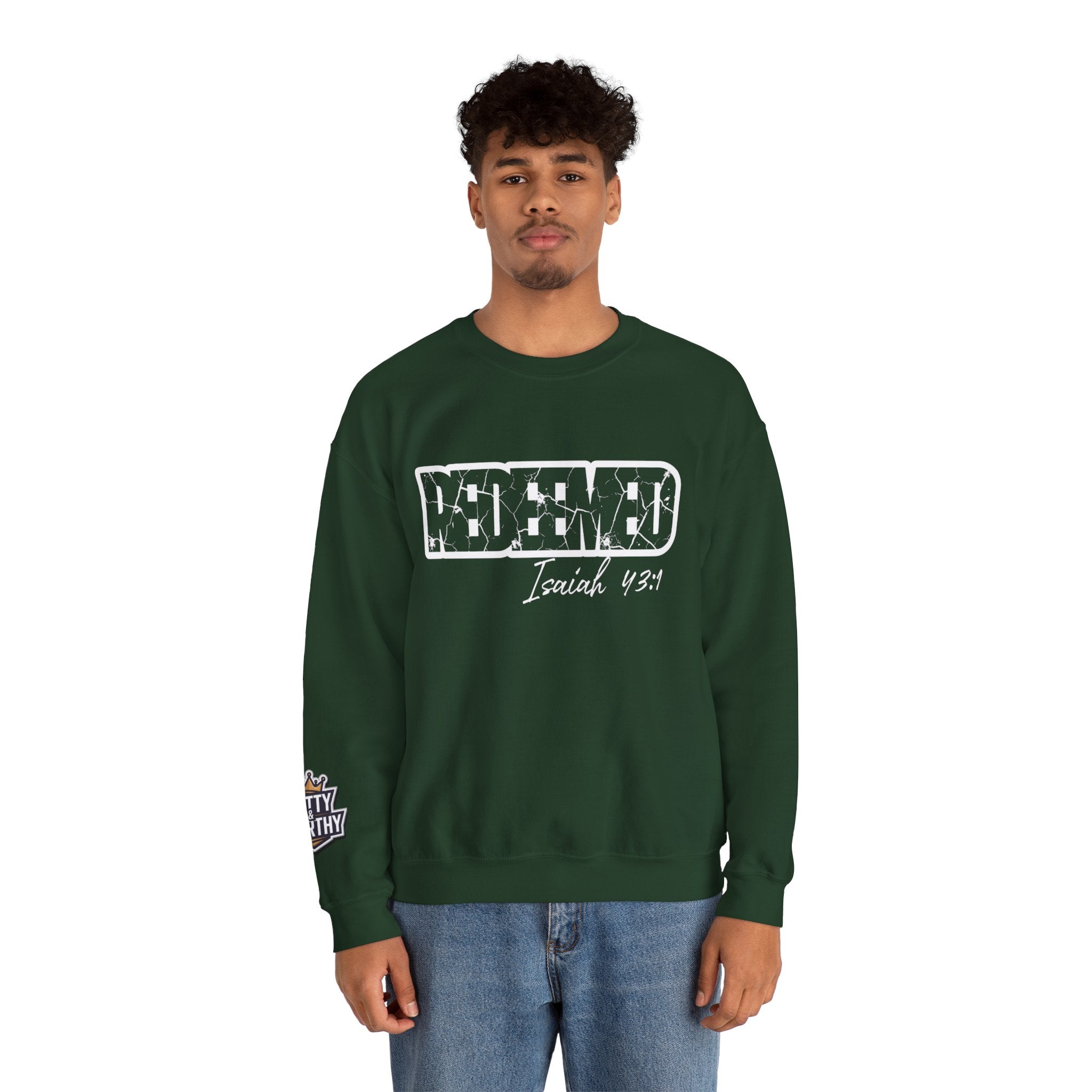 Crewneck Sweatshirt — 'Redeemed' Isaiah 43:1 Christian Faith Graphic