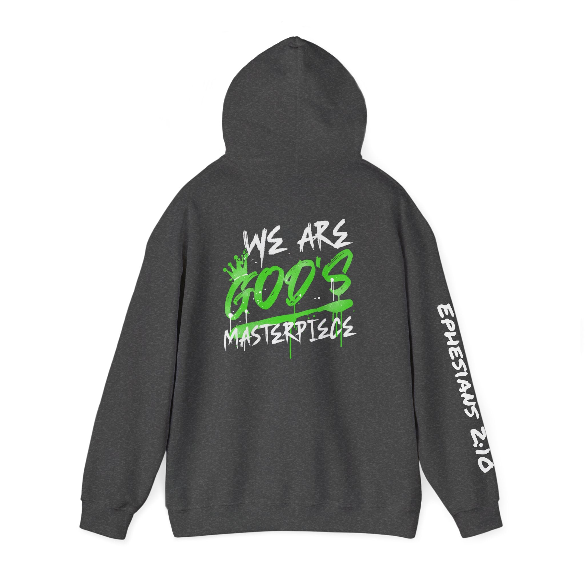 Hoodie — White 'God's' Neon Green Graffiti & Witty Worthy Chest Logo