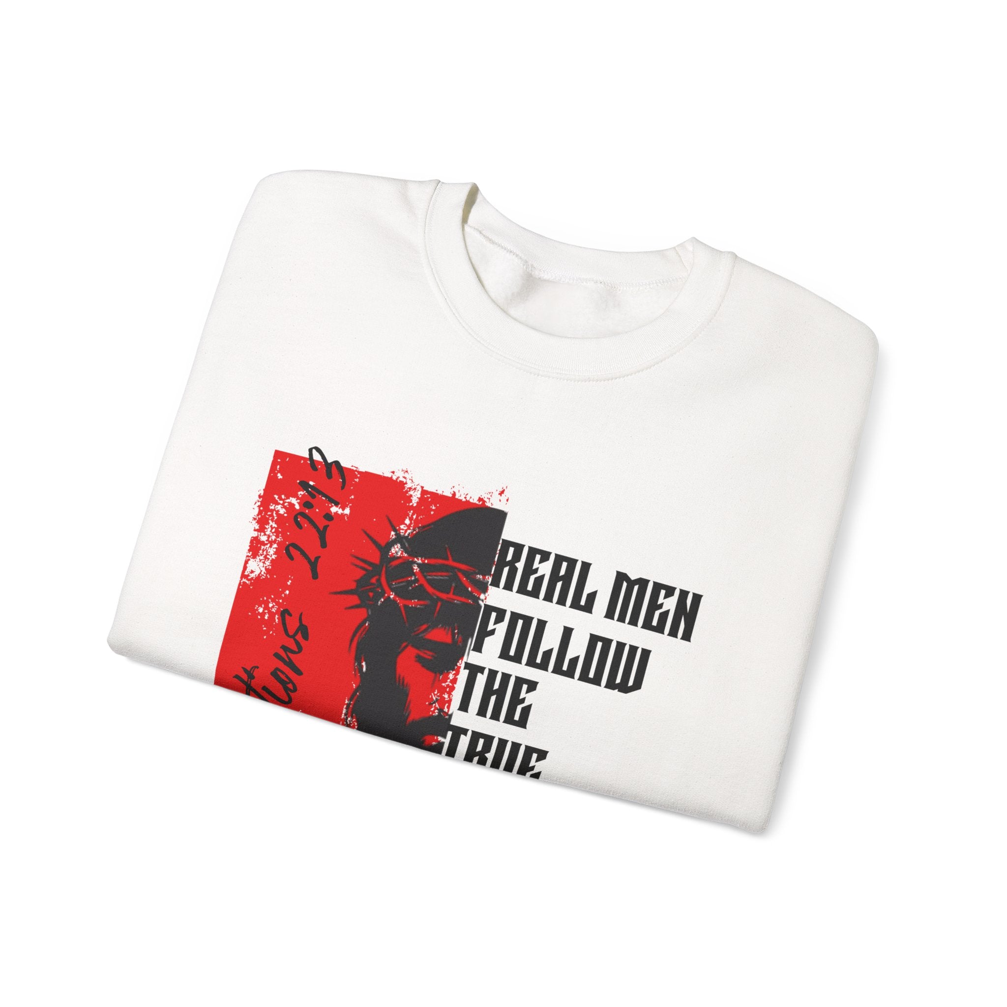 Crewneck Sweatshirt — “Real Men Follow the True Alpha” Graphic Pullover