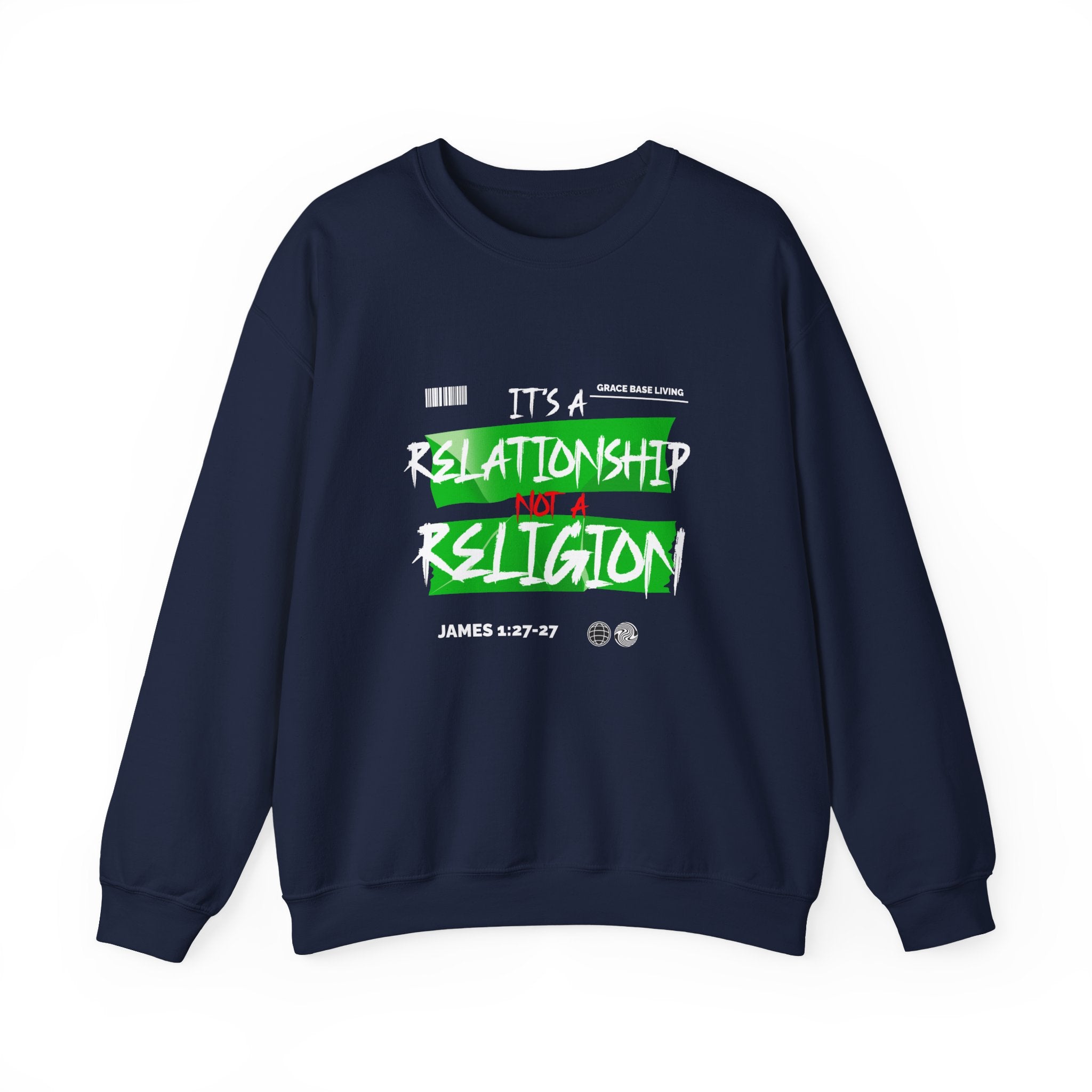 Crewneck Sweatshirt — "It's a Relationship Not a Religion" Christian Faith Graphic