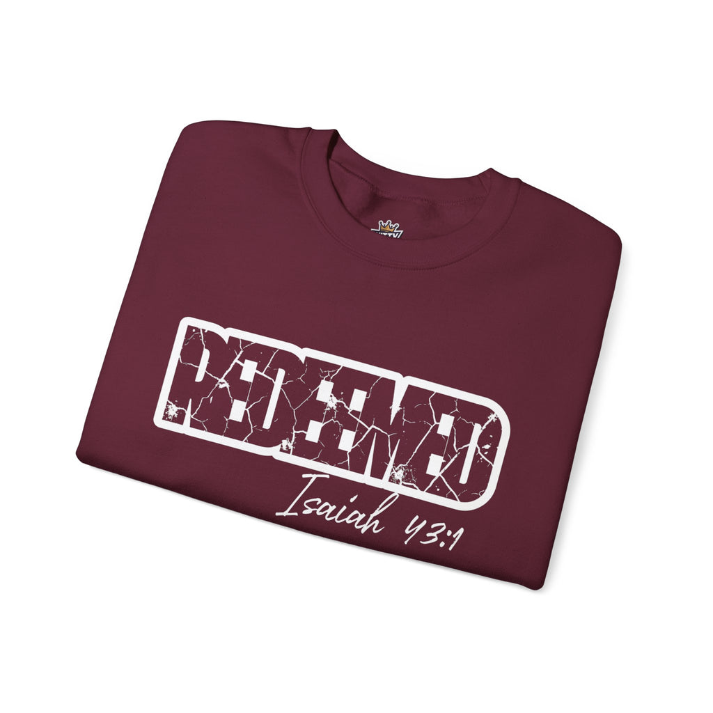 Crewneck Sweatshirt — 'Redeemed' Isaiah 43:1 Christian Faith Graphic