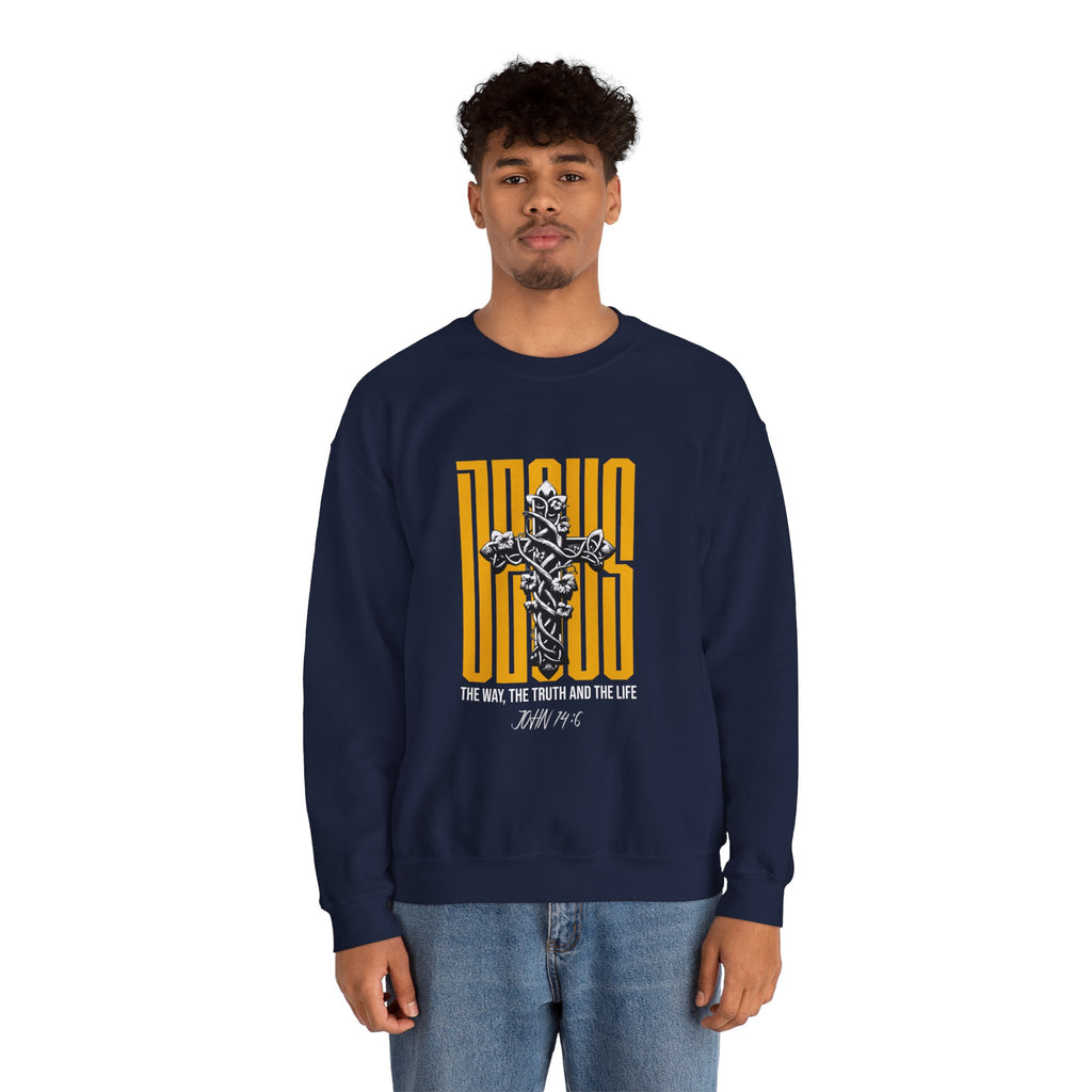 Jesus Cross Crewneck Sweatshirt — "Jesus: The Way, The Truth and The Life" Christian Pullover