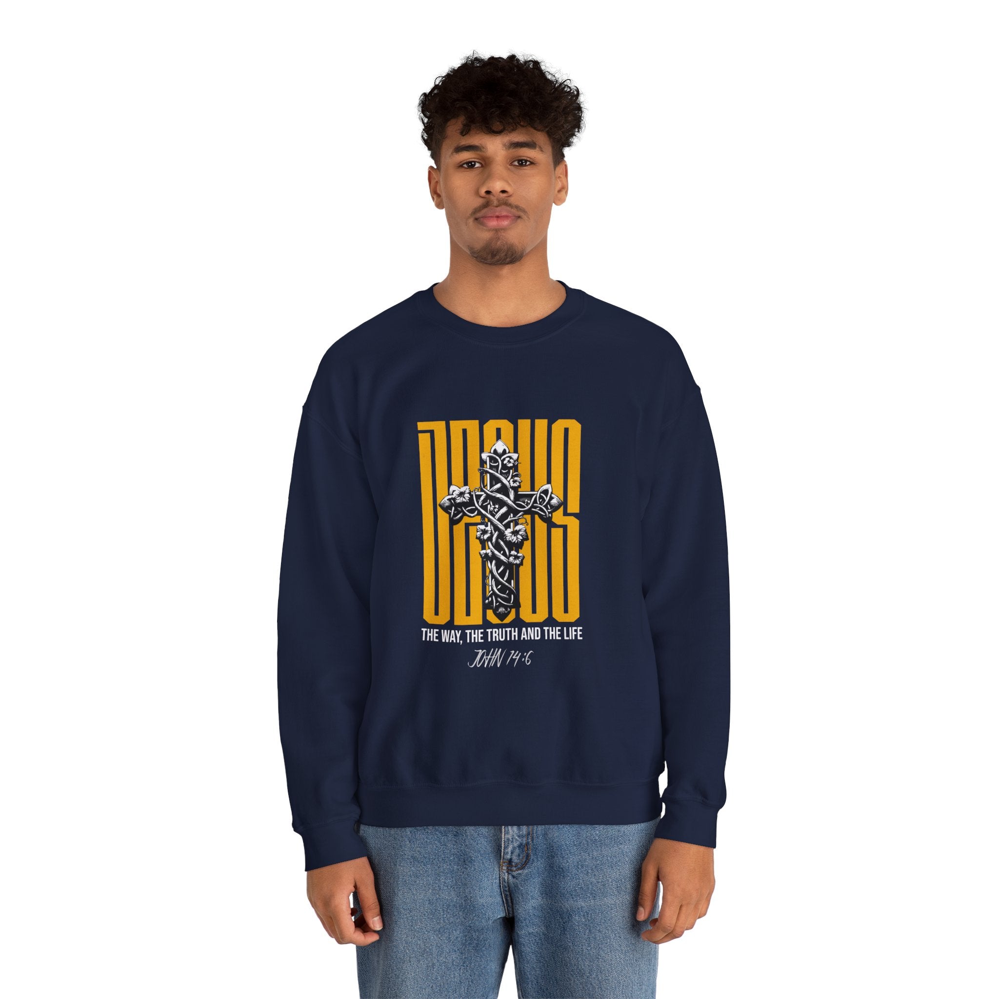 Jesus Cross Crewneck Sweatshirt — "Jesus: The Way, The Truth and The Life" Christian Pullover