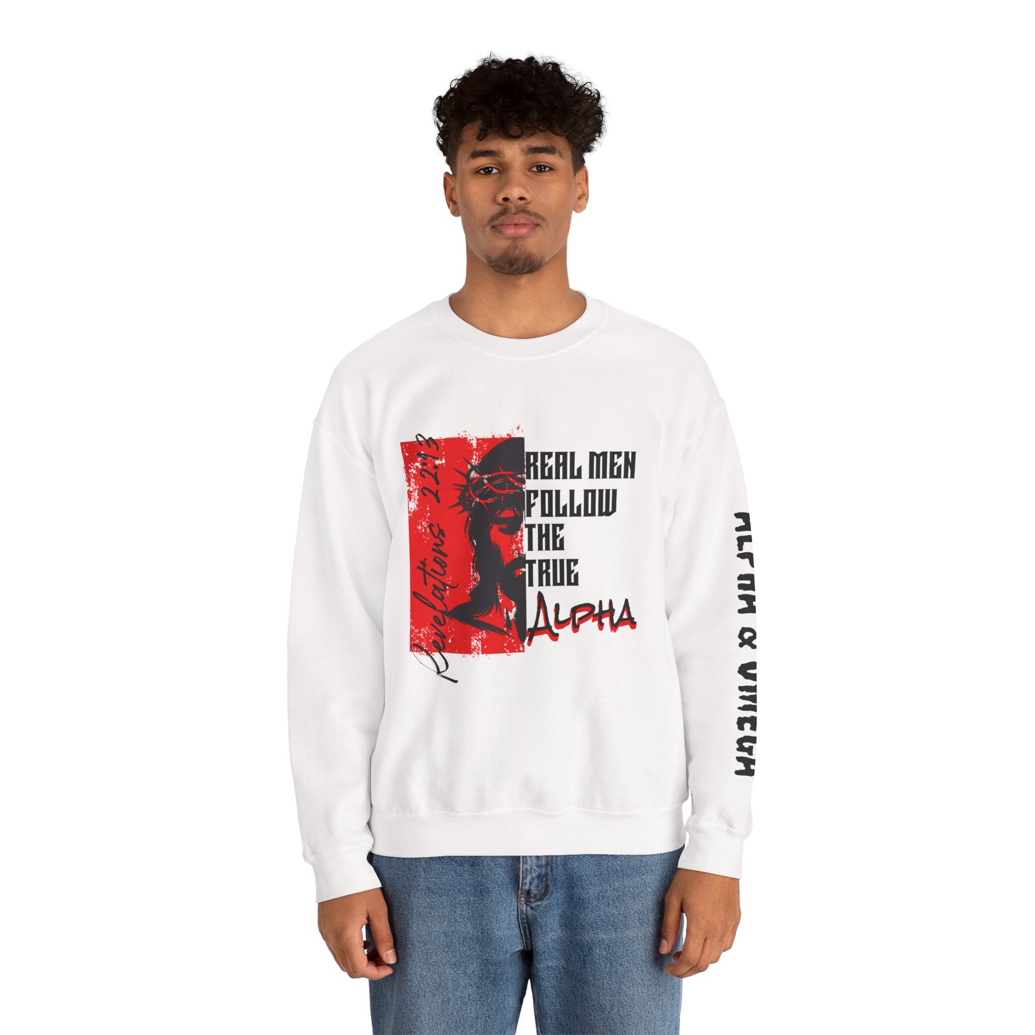 Crewneck Sweatshirt — “Real Men Follow the True Alpha” Graphic Pullover