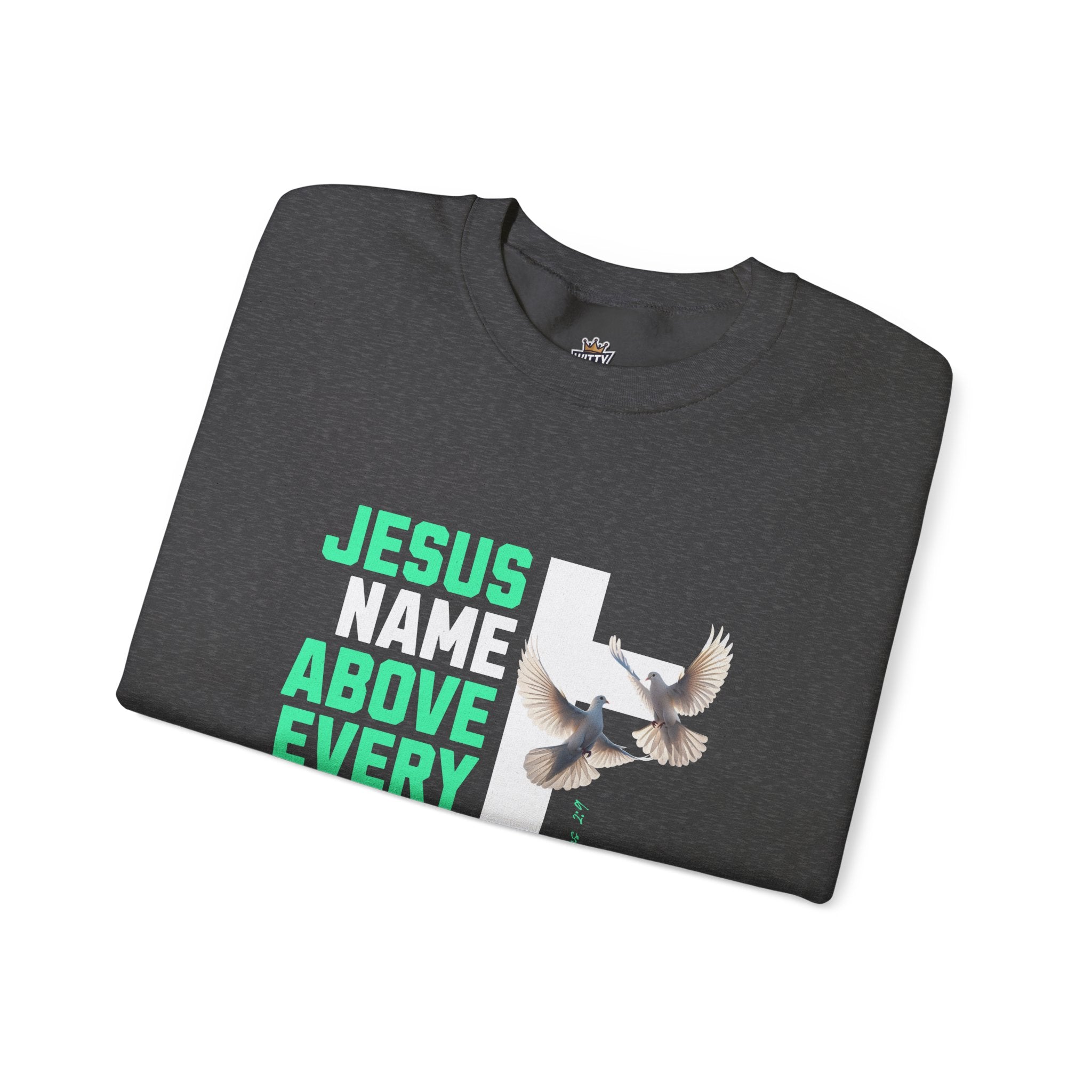 Jesus Name Above Every Name Sweatshirt — Christian Cross & Dove Crewneck