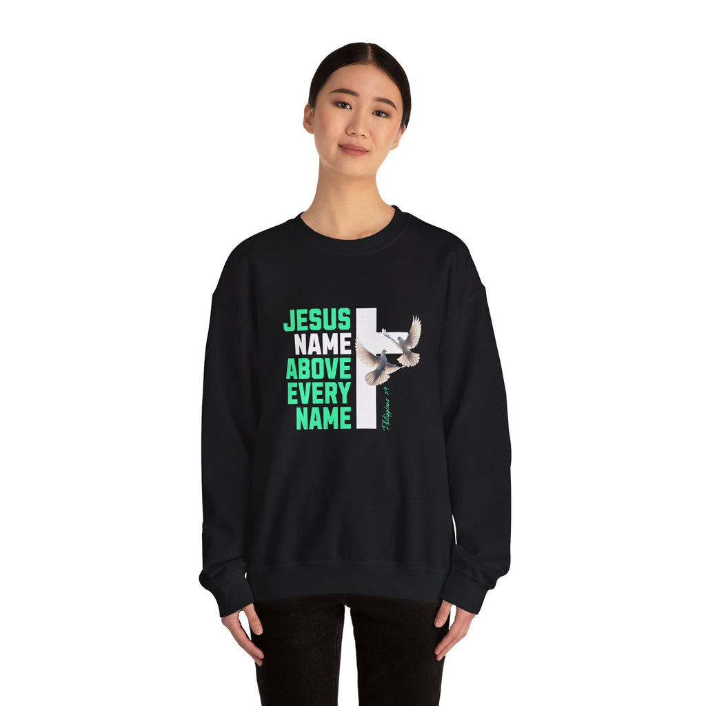 Jesus Name Above Every Name Sweatshirt — Christian Cross & Dove Crewneck