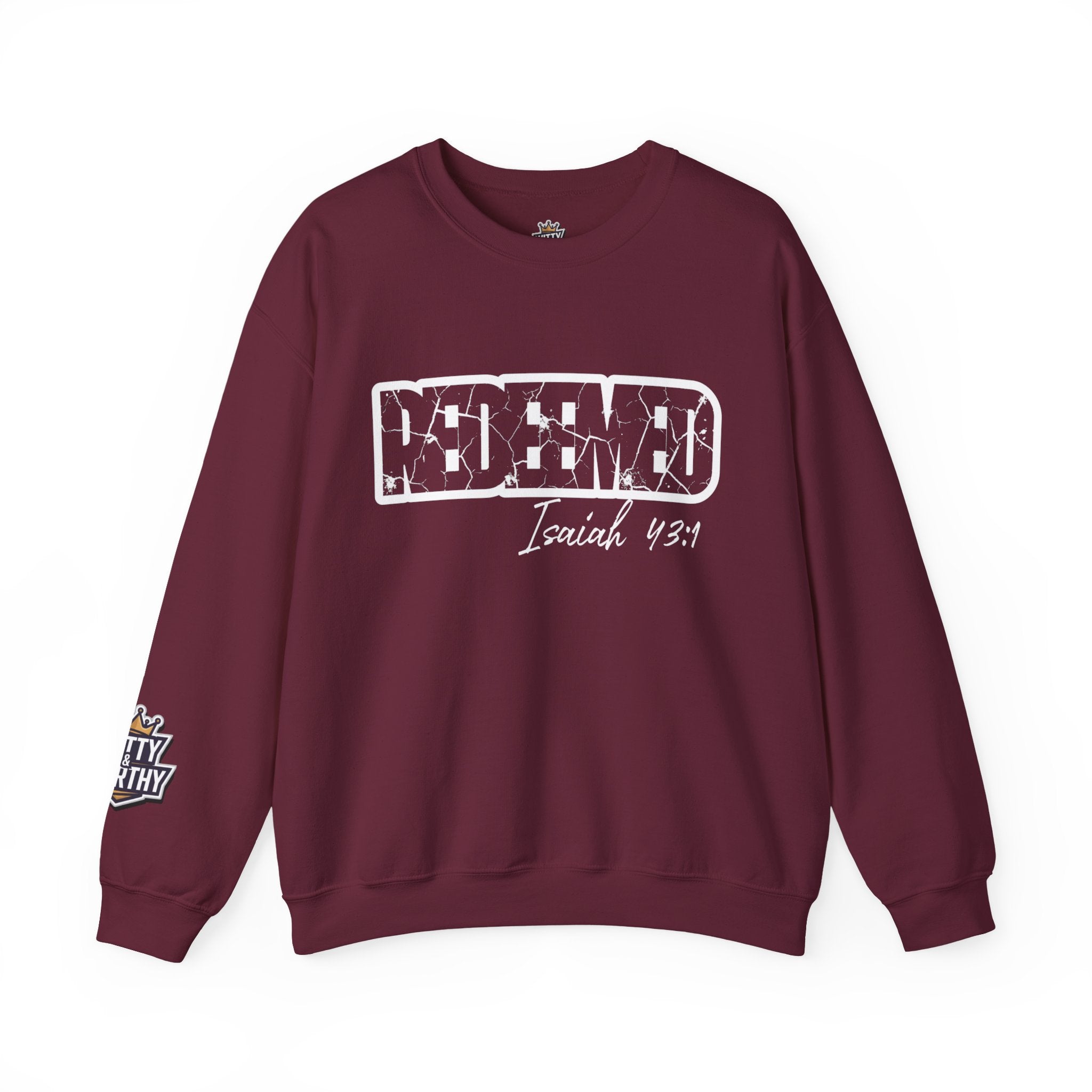 Crewneck Sweatshirt — 'Redeemed' Isaiah 43:1 Christian Faith Graphic