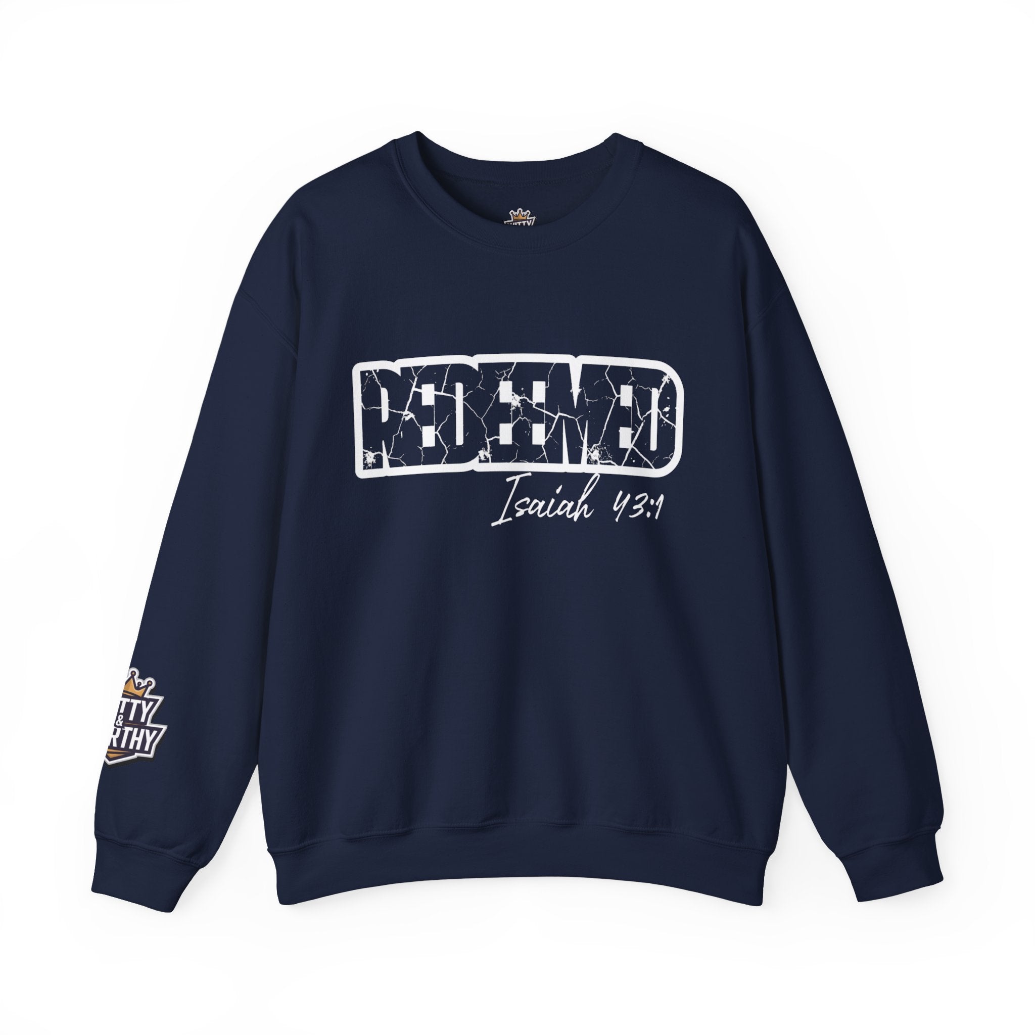 Crewneck Sweatshirt — 'Redeemed' Isaiah 43:1 Christian Faith Graphic